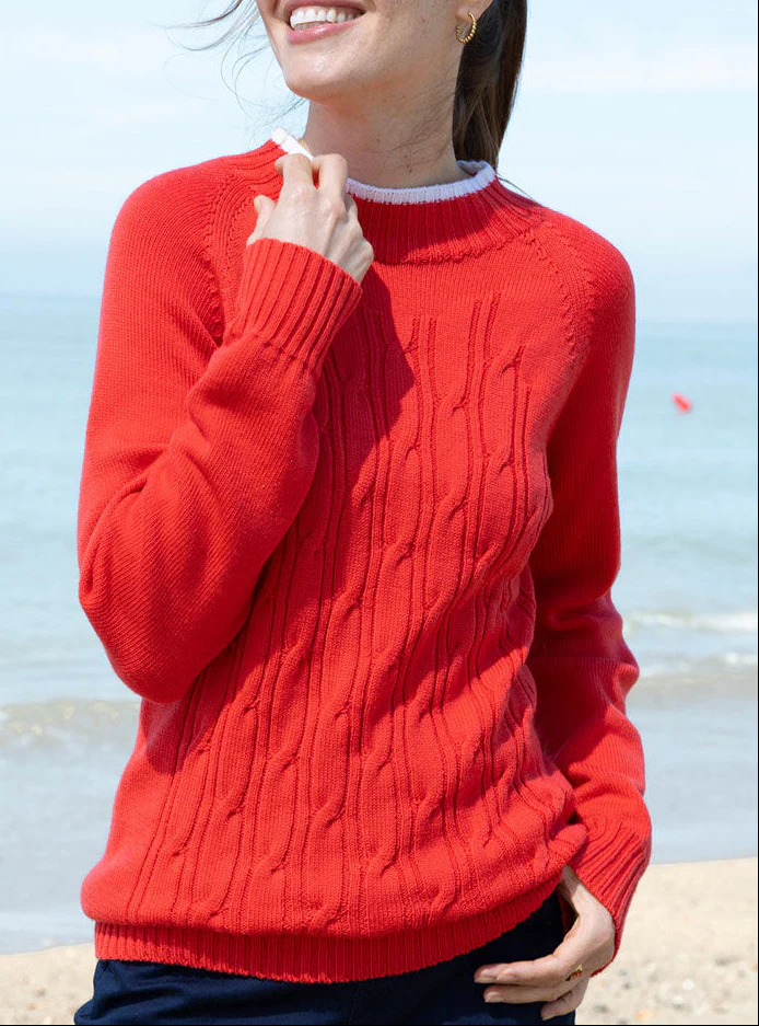 Pull femme en laine mérinos rouge doux
