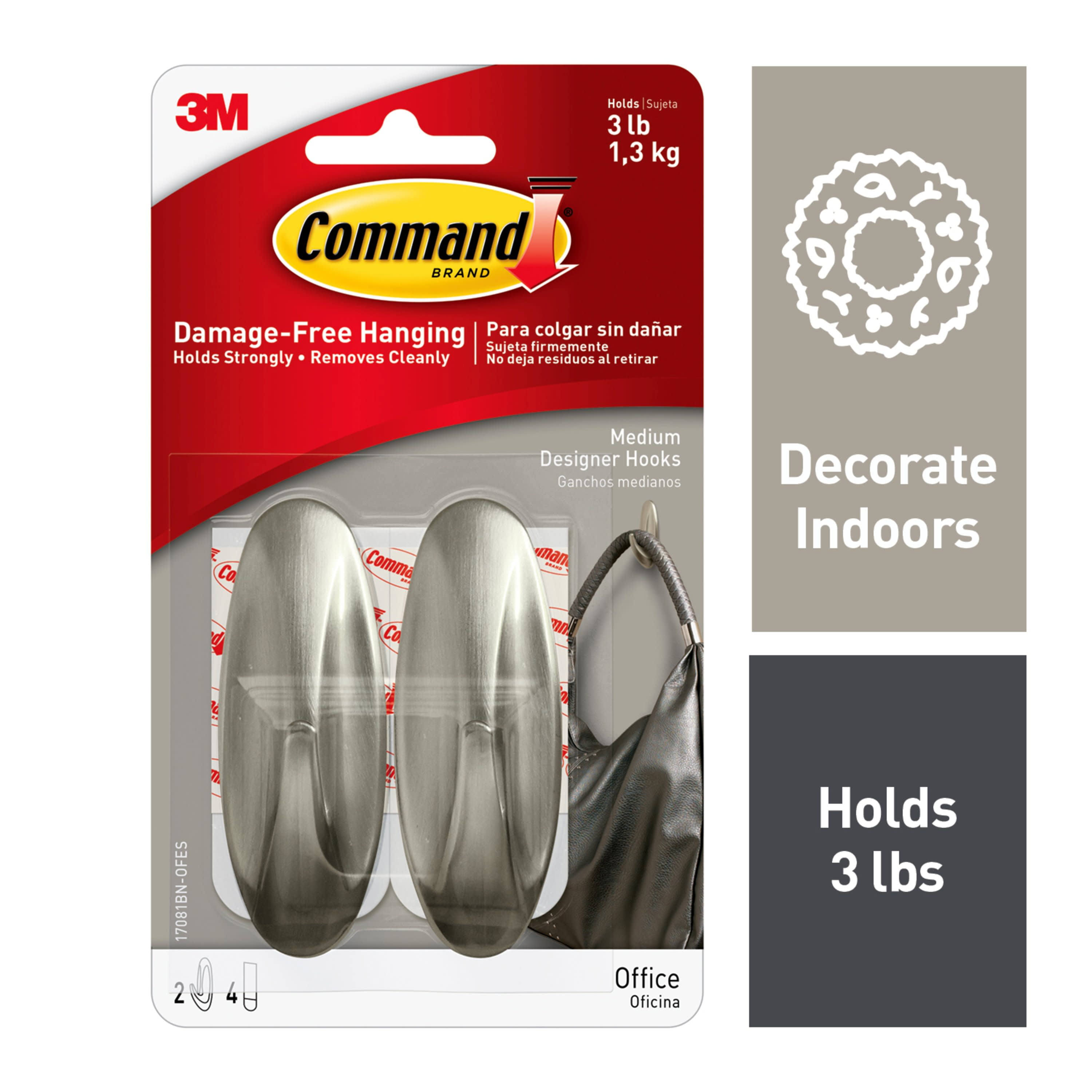 Command Medium Designer Hooks, Brushed Nickel, 2 Hooks, 4 Strips