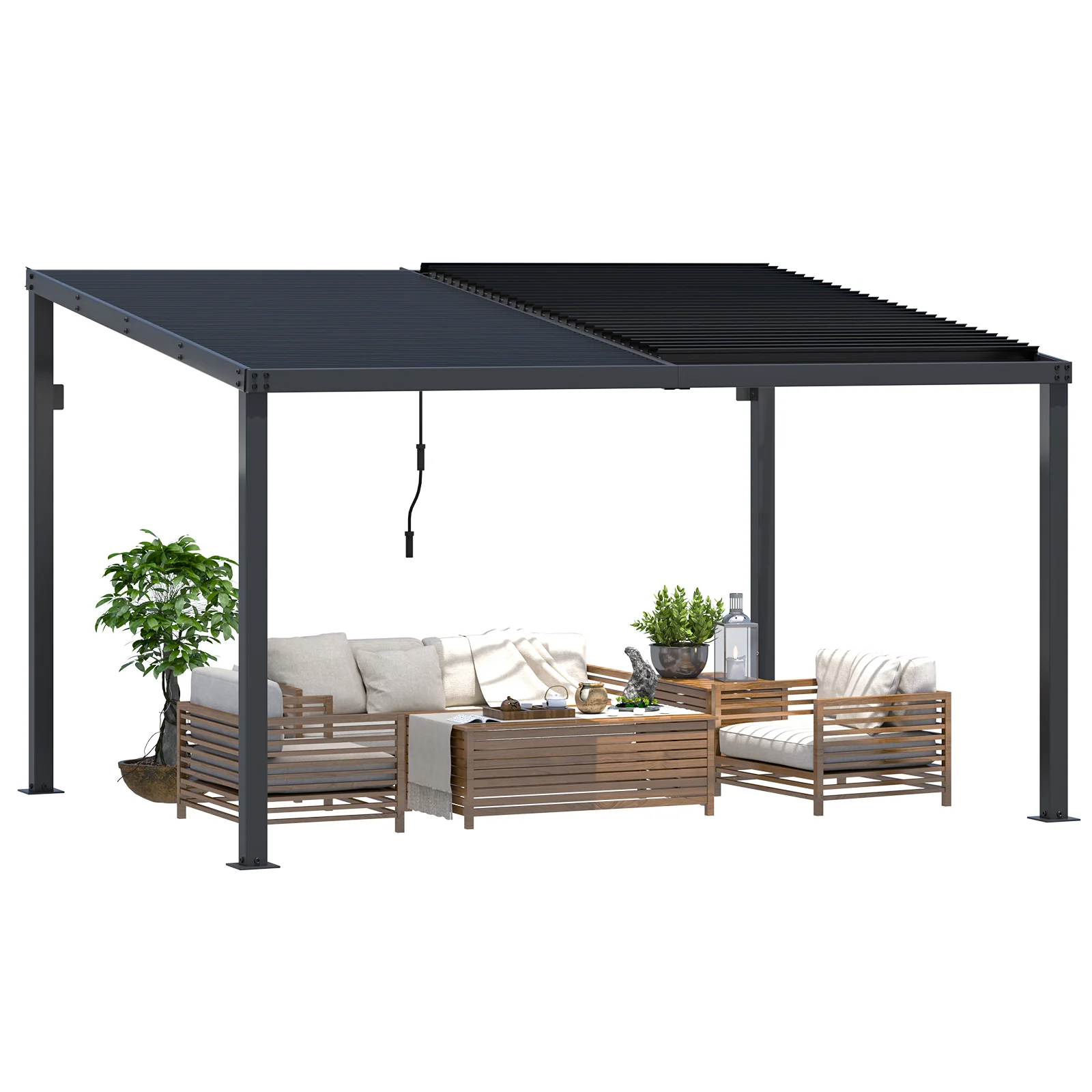 AECOJOY 13' x 10' Louvered Gazebo Pergola, Outdoor Hardtop Wall-Mounted Lean to Gazebo