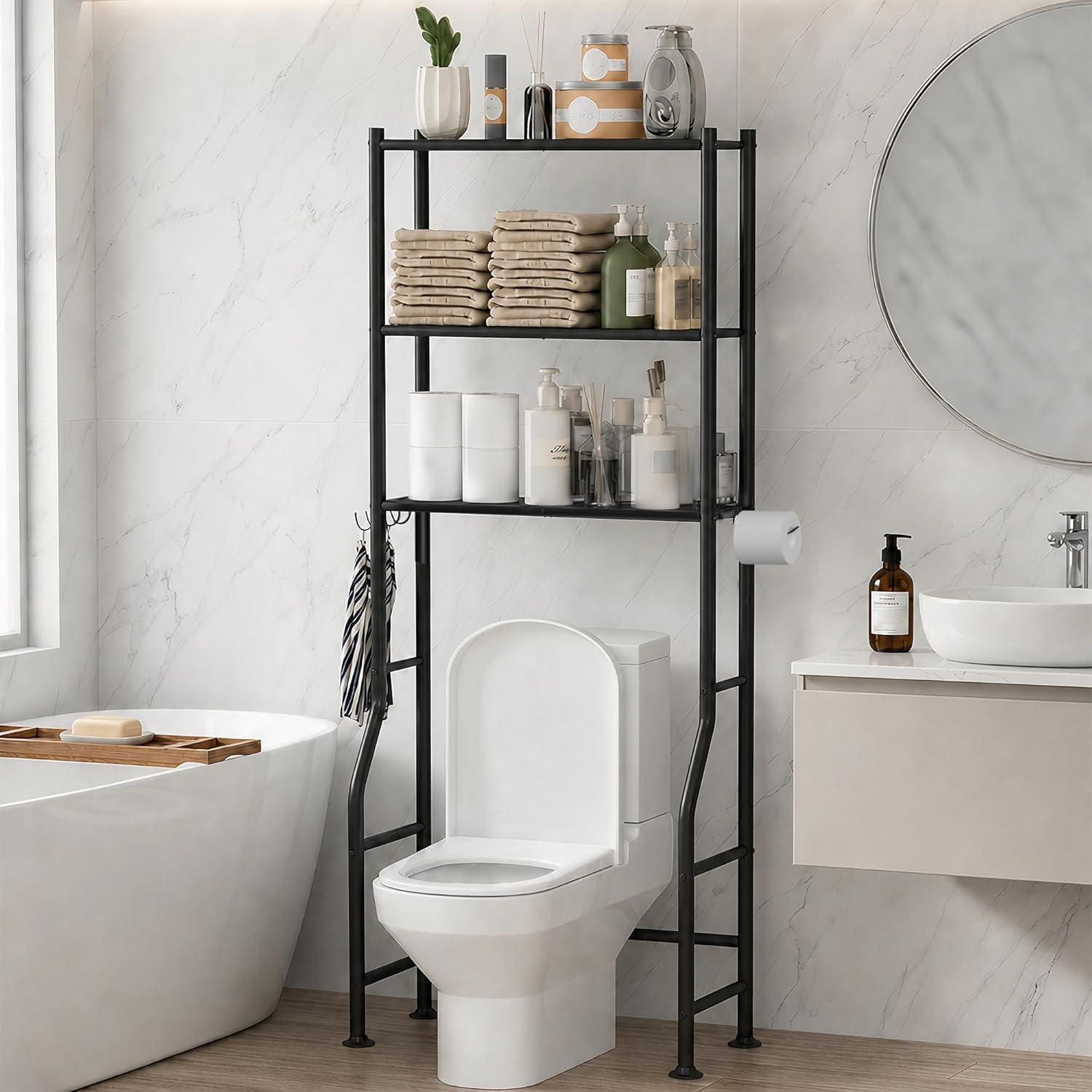 GloTika 3-Tier Over Toilet Storage, Anti-Tilt, 64