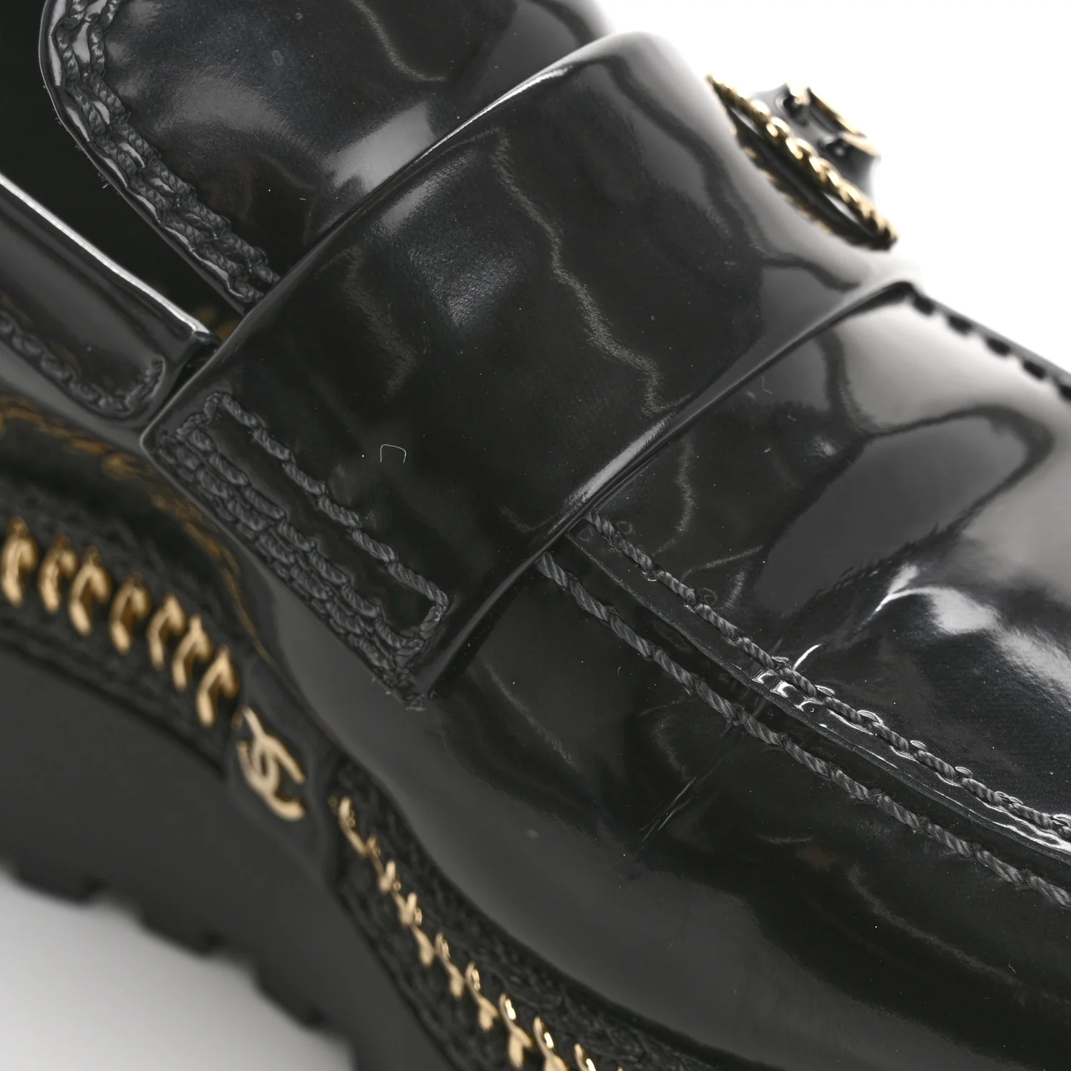 Shiny Calfskin Platform Loafers 37 Black
