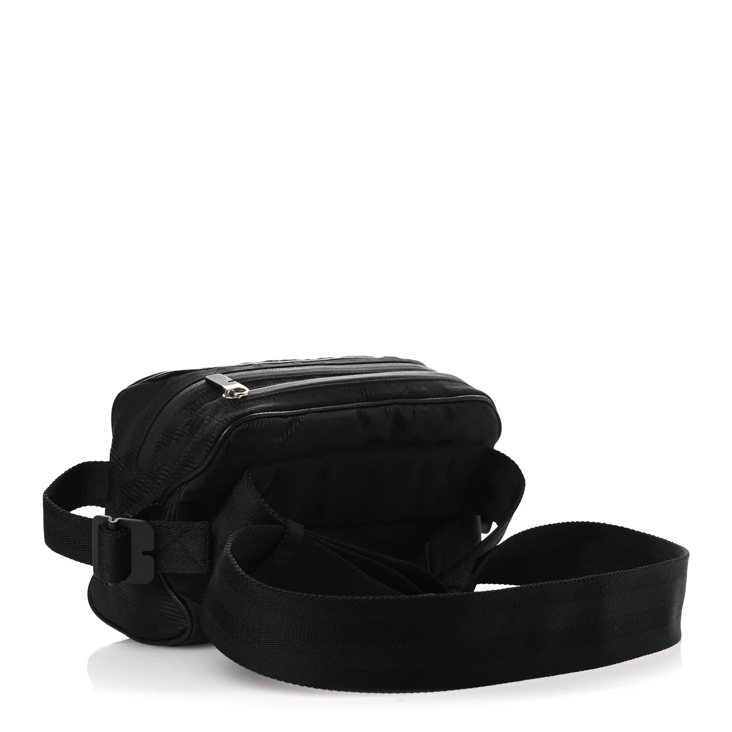 Nylon Jacquard Check Belt Bag Black