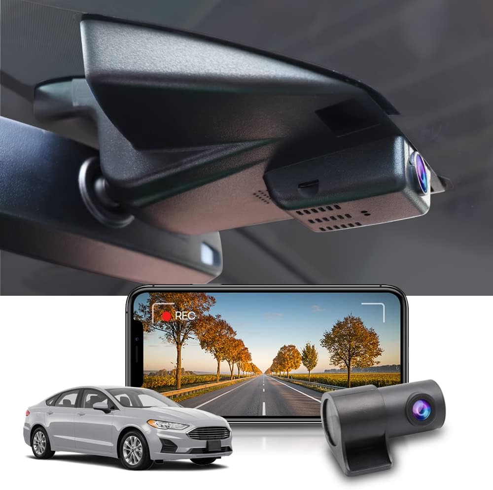 Fitcamx Front 4K and Rear 1080P Dash Cam Suitable for Ford Fusion 2013-2020 Sport S SEL Titanium Platinum SE Hybrid  Integrated OEM Look  Dual Loop Recording WiFi  G-Sensor  Easy to Set  128GB Card