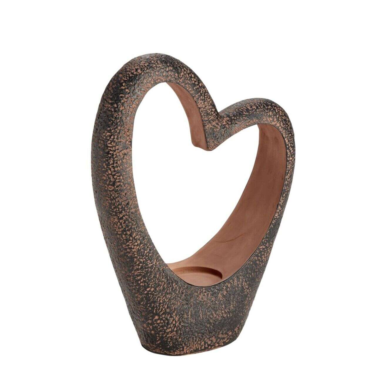 Porte-bougie coeur résine noir 20x6,5xH26cm