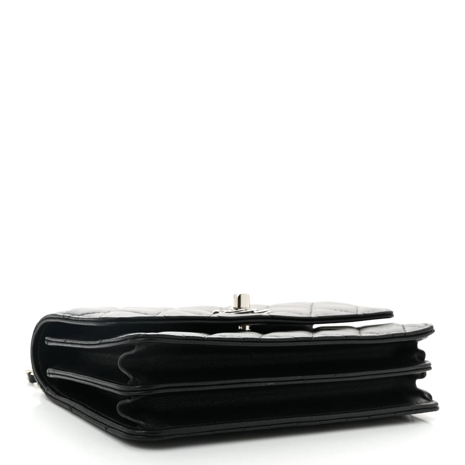 Lambskin Quilted Metal Top Handle Crossbody Flap Black
