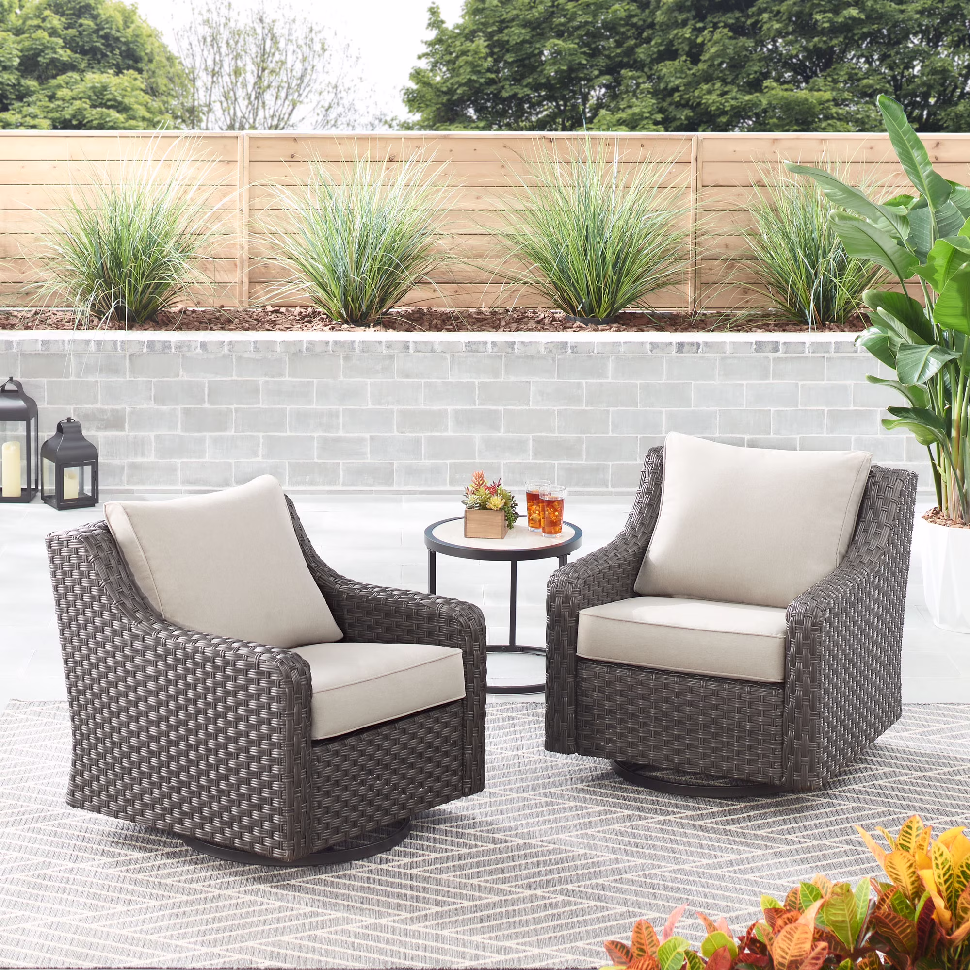 Better Homes & Gardens River Oaks Outdoor Swivel Gliders with Patio Covers, Set of 2, Dark Brown