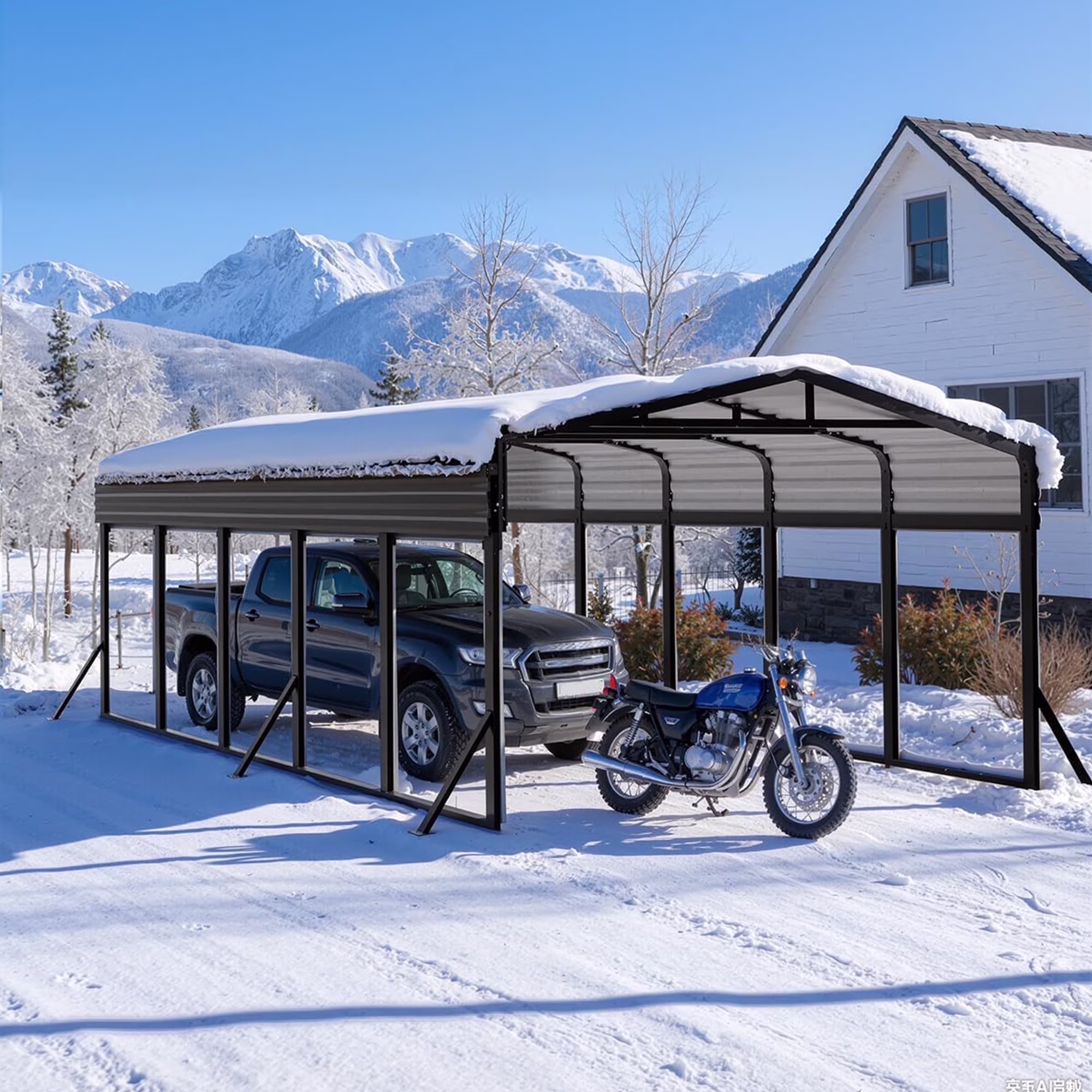 10x15FT Heavy Duty Metal Carport, Outdoor Carport Canopy with Iron Roof, Durable All-Weather Carport for Cars, Trucks, Boats Outdoor Equipment, Easy Quick-Install Assembly(10*15FT) - Image 9