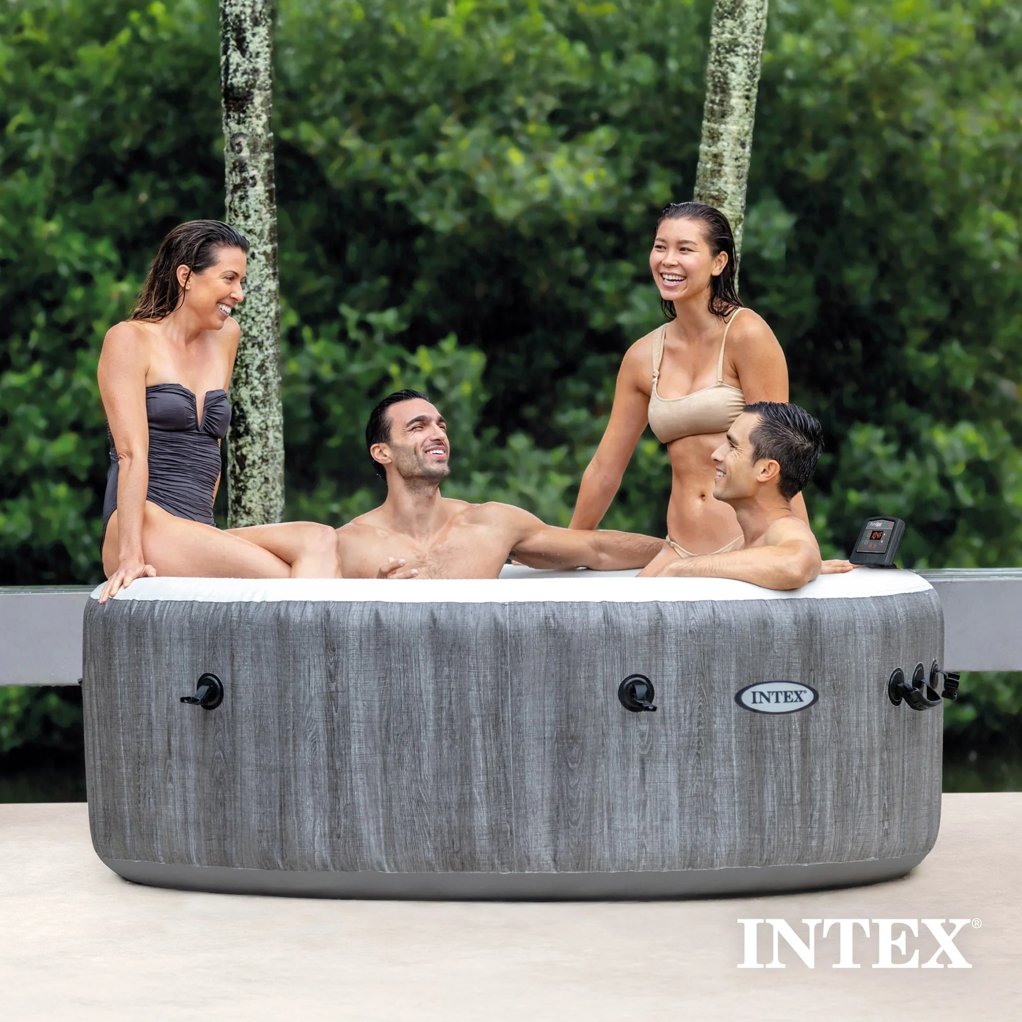 INTEX Purespa Plus Greywood Deluxe 4 Person Inflatable Spa W/ Jets