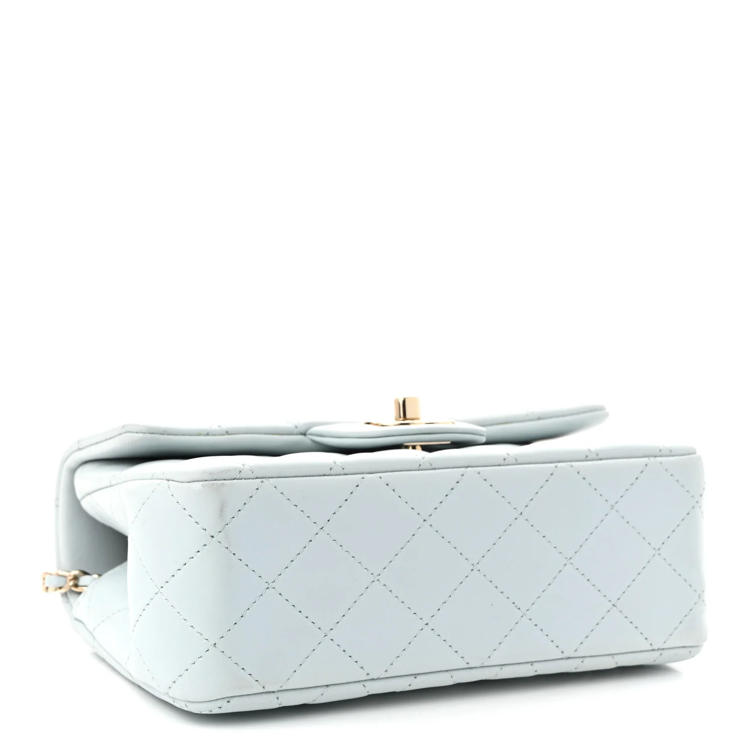 Lambskin Quilted Mini Top Handle Rectangular Flap Light Blue