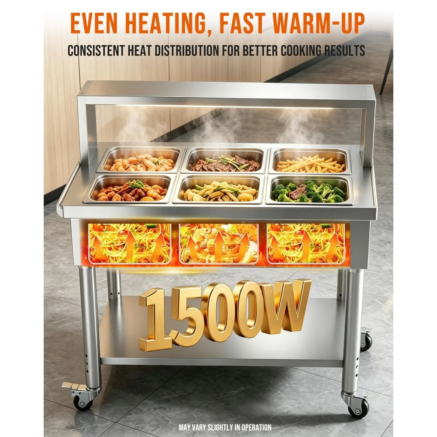 AECOJOY Commercial Food Warmer 1500W Electric Steam Table with 6x10QT Pans & Shelf