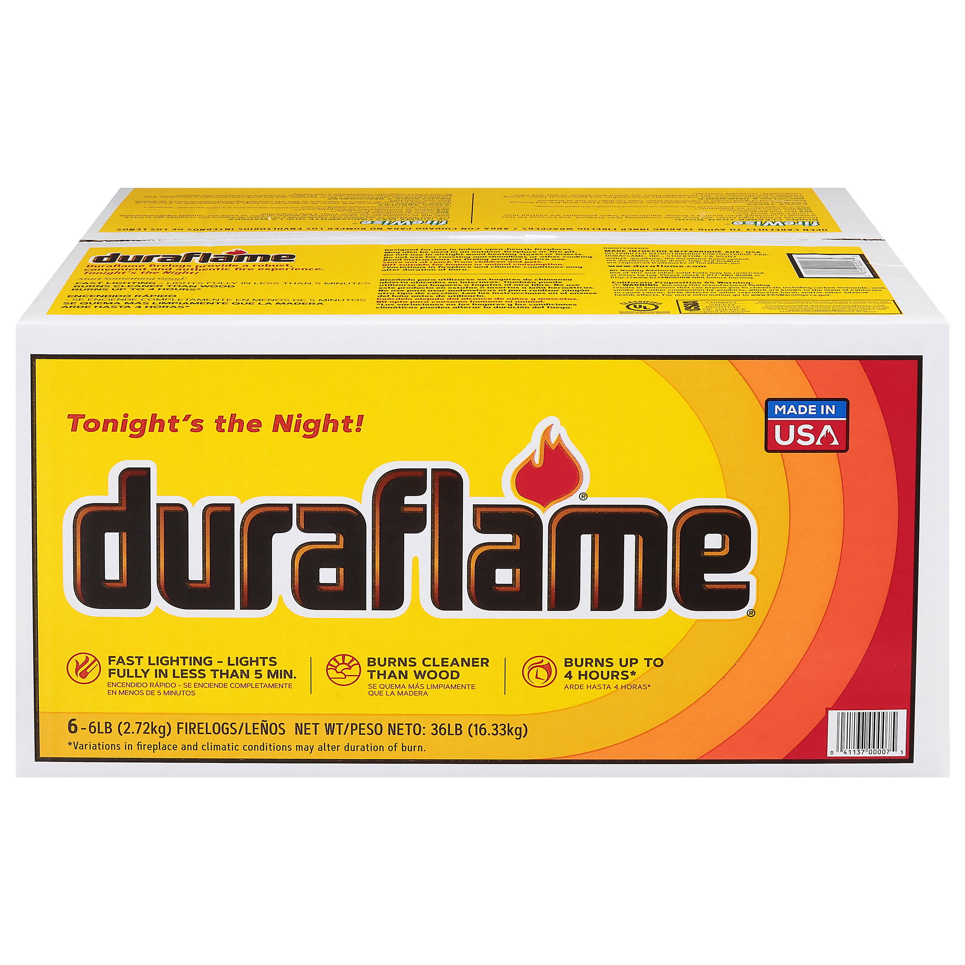 Duraflame Firelogs, 4 Hour - 6 pack, 6 lb firelogs