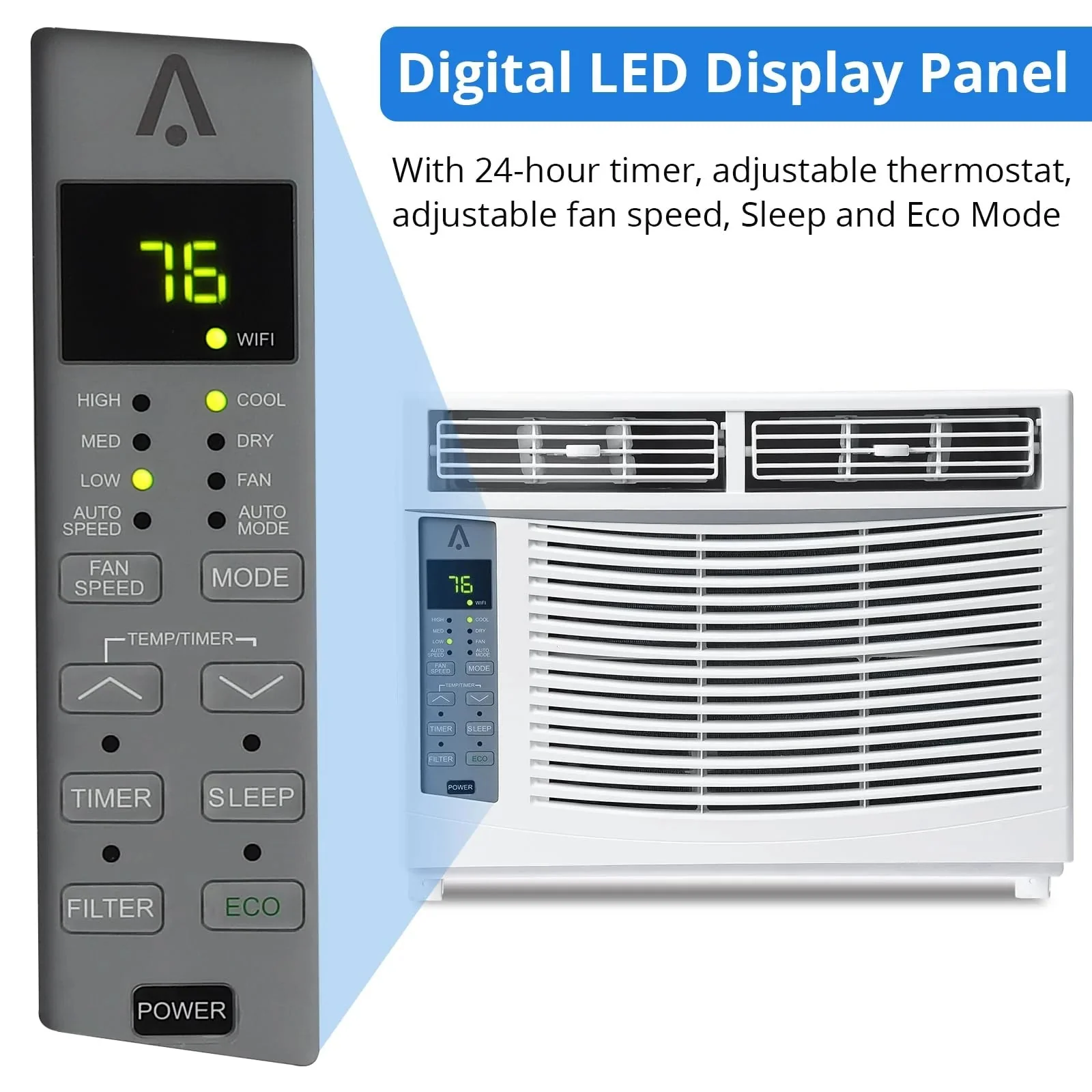 Window Air Conditioner with Reusable Filter & Controls, 6000 btu 115V~, Suitable for 250 Sq.ft