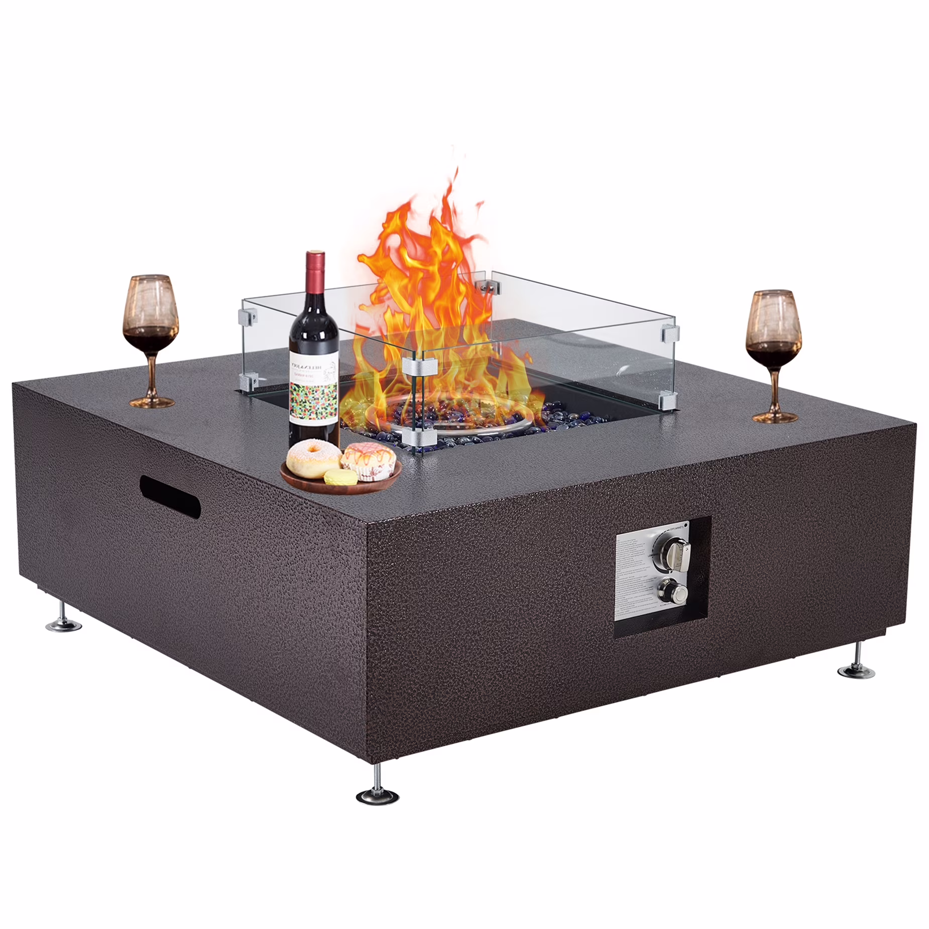 Adoolla 36 Outdoor Propane Fire Pit Table 50,000 BTU with Wind Guard & Rain Cover for Patio Garden