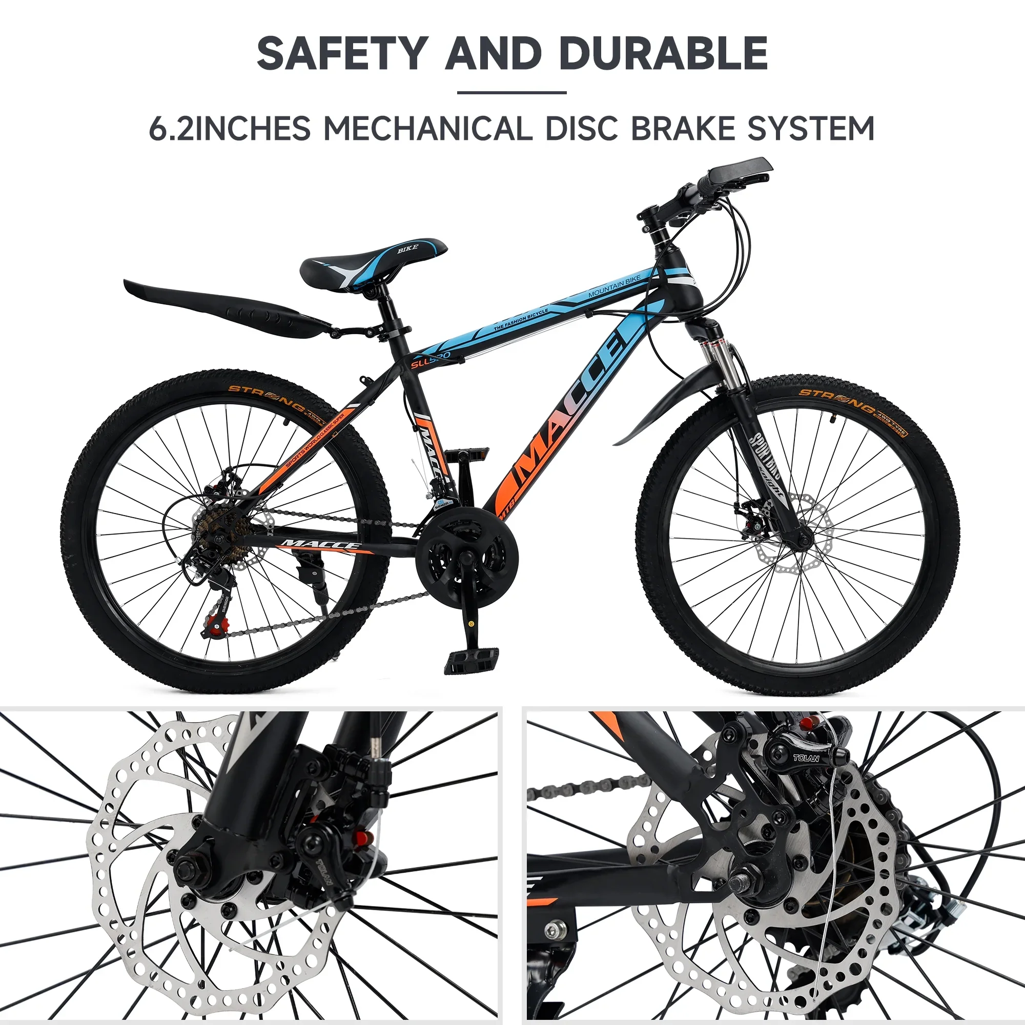 ARTUDATECH 24 26 27.5 Inch Mountain Bike, 24 Speeds with V/Disc Brakes High-Carbon Steel Frame Mens Womens Mountain Bike, Front Suspension MTB Bicycle for Adult & Teenagers