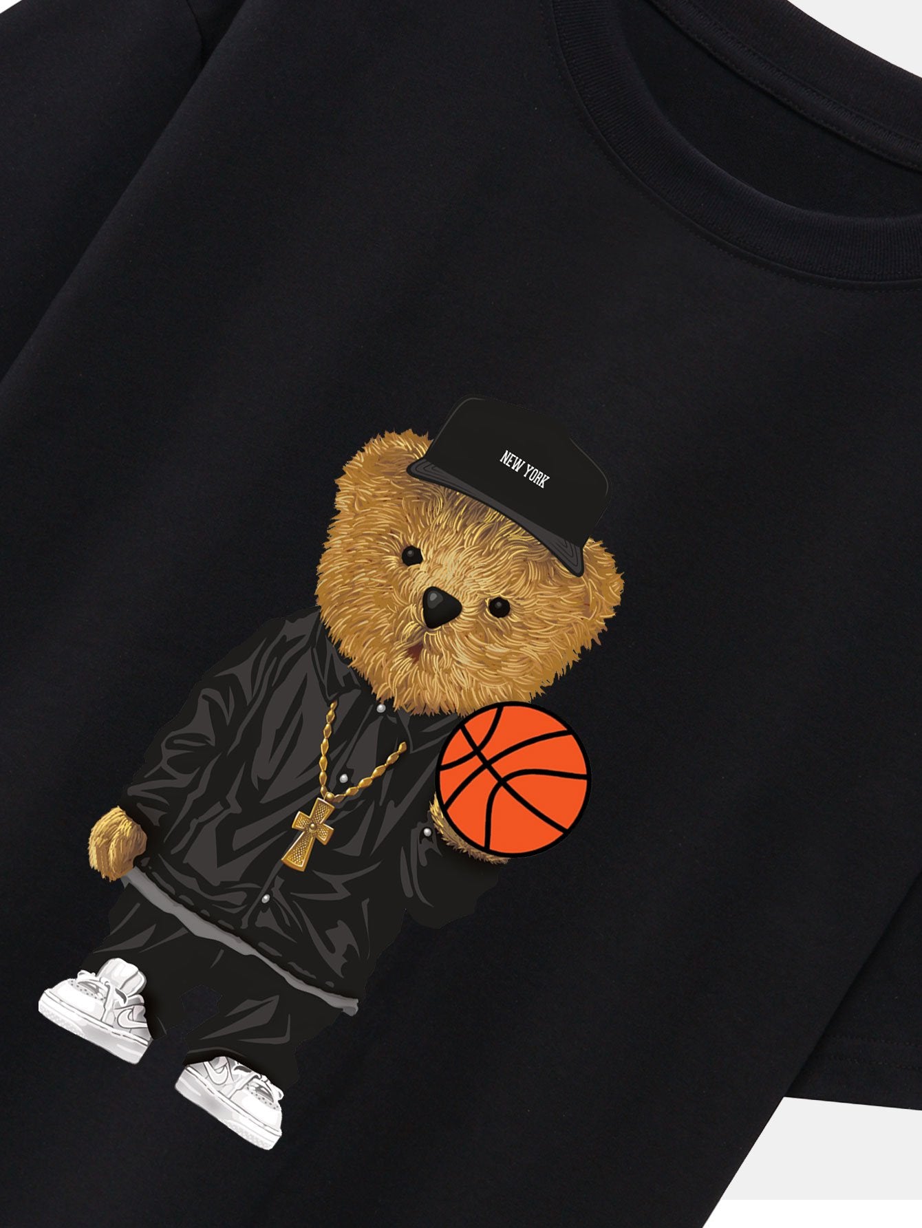 T-shirt oversize à épaules tombantes et imprimé ours basketteur