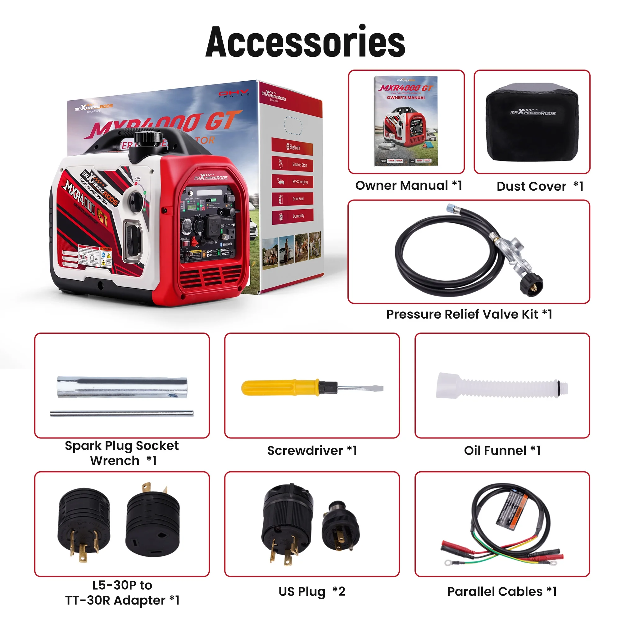 Maxpeedingrods 4KW Gas LPG Portable Generator Inverter Bluetooth E - Start for Outdoor Camping