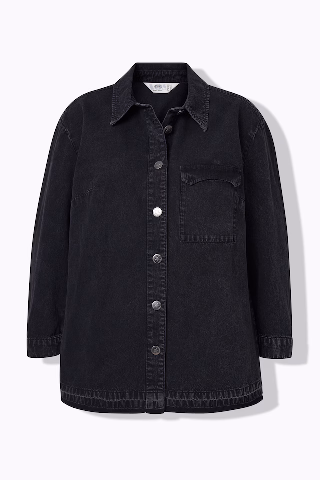 Shirt blouse, A-line, jeans, fringed edges
