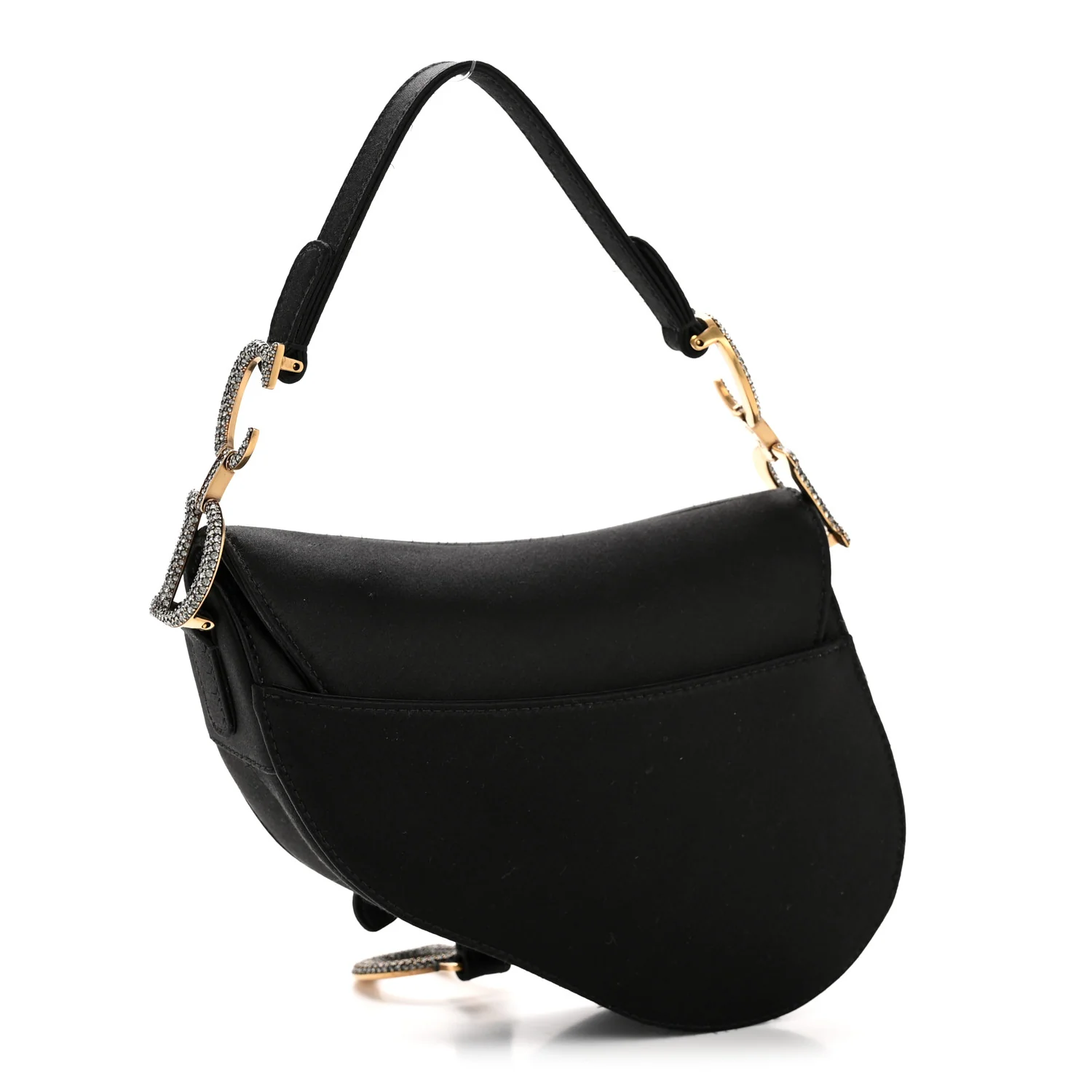 Satin Crystal Mini Saddle Bag Black