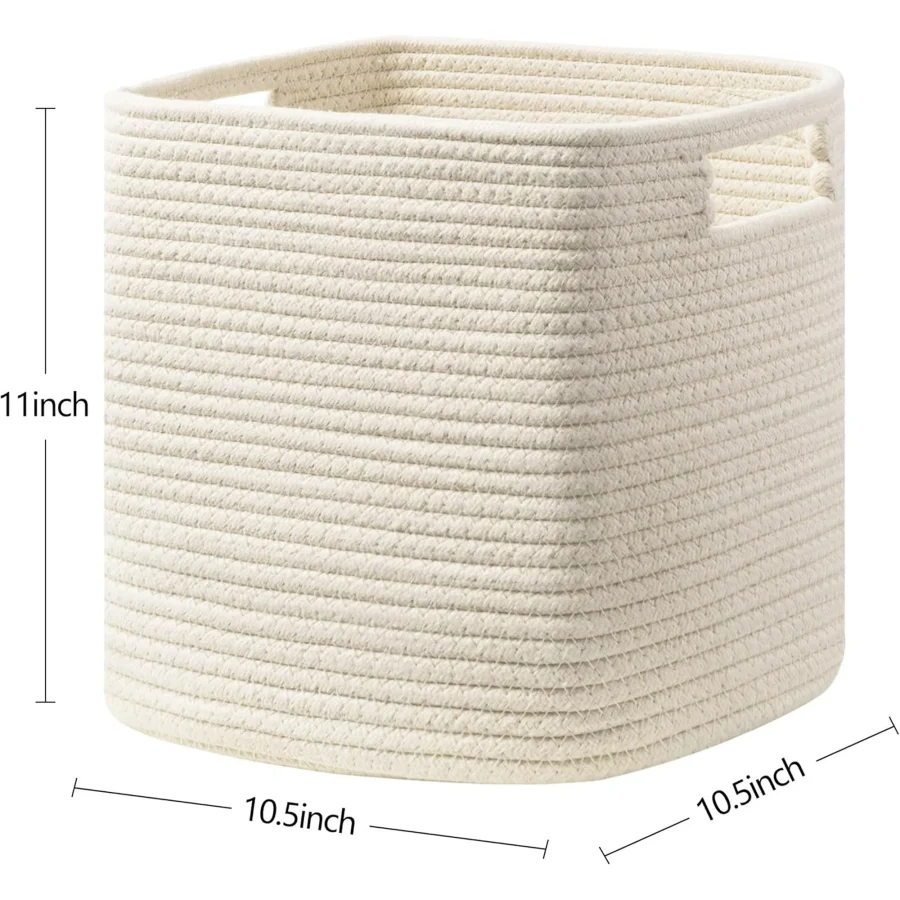 Set Of 4 Storage Cubes-13 X 13 X 13 In, Cotton Rope Basket For Shelves, Toys, Book, Cube Storage Bin With Handles, Woven Storage Basket For