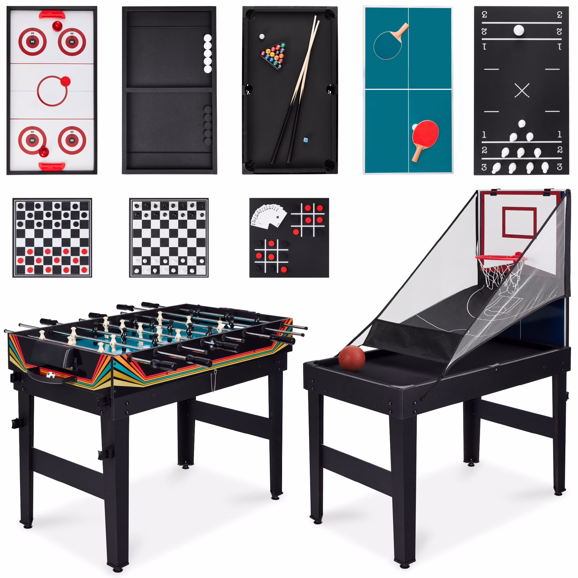 13-in-1 Combo Game Table Set w/ Ping Pong, Foosball, Basketball, Hockey, Archery Natural(Natural) - Image 5