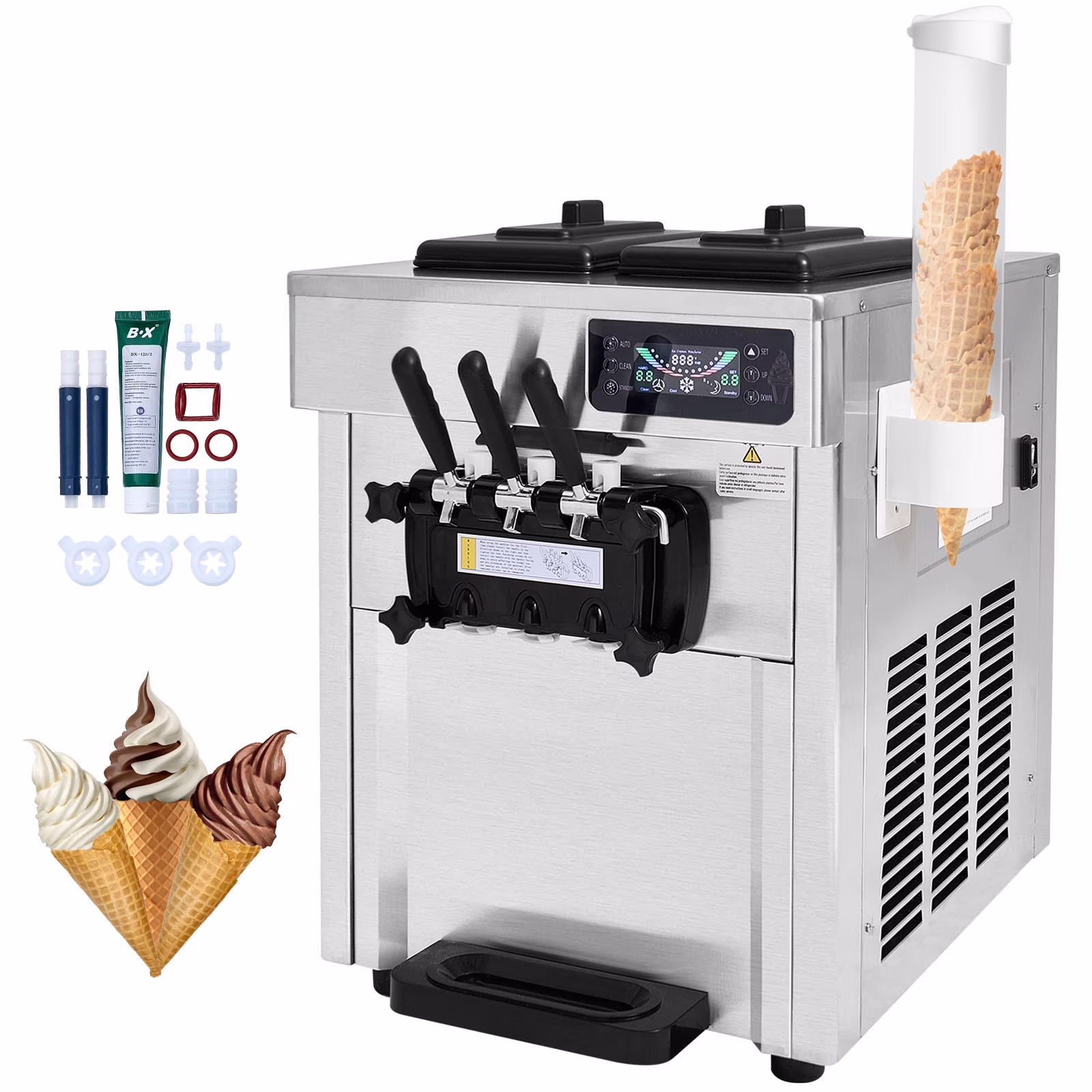 Commercial Soft Ice Cream Machine 18-28 L/H 5.5L*2 Cylinder 3-Flavor Serve Ice Cream Maker