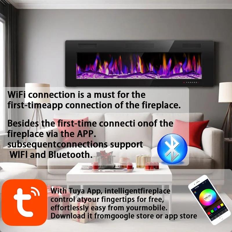 36-inch Electric Fireplace, Wall-Mounted, Supports Smartphone/App Control, Ultra-Realistic Flames, 1500W Power(36 in/1/18.11 in) - Image 3