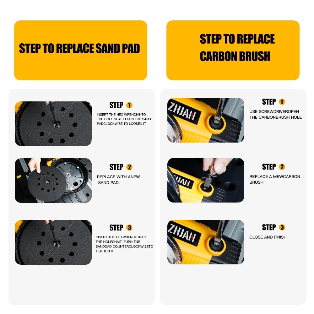 ZHJAN 880W Electric Drywall Sander with Vacuum, 5-Speed 2100RPM & LED, Adjustable Handle w/12 Sanding Discs & Dust Bag (59)