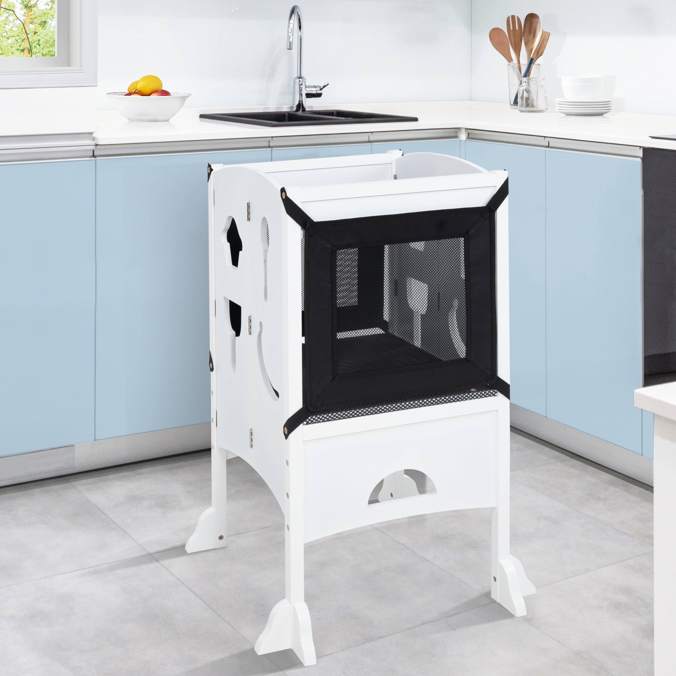 Kids I'm A Big Helper, Kitchen Step Stool for Kids, Children with Safety Rail, Standing Tower for Learning Little Helper, Solid Wooden Foldable