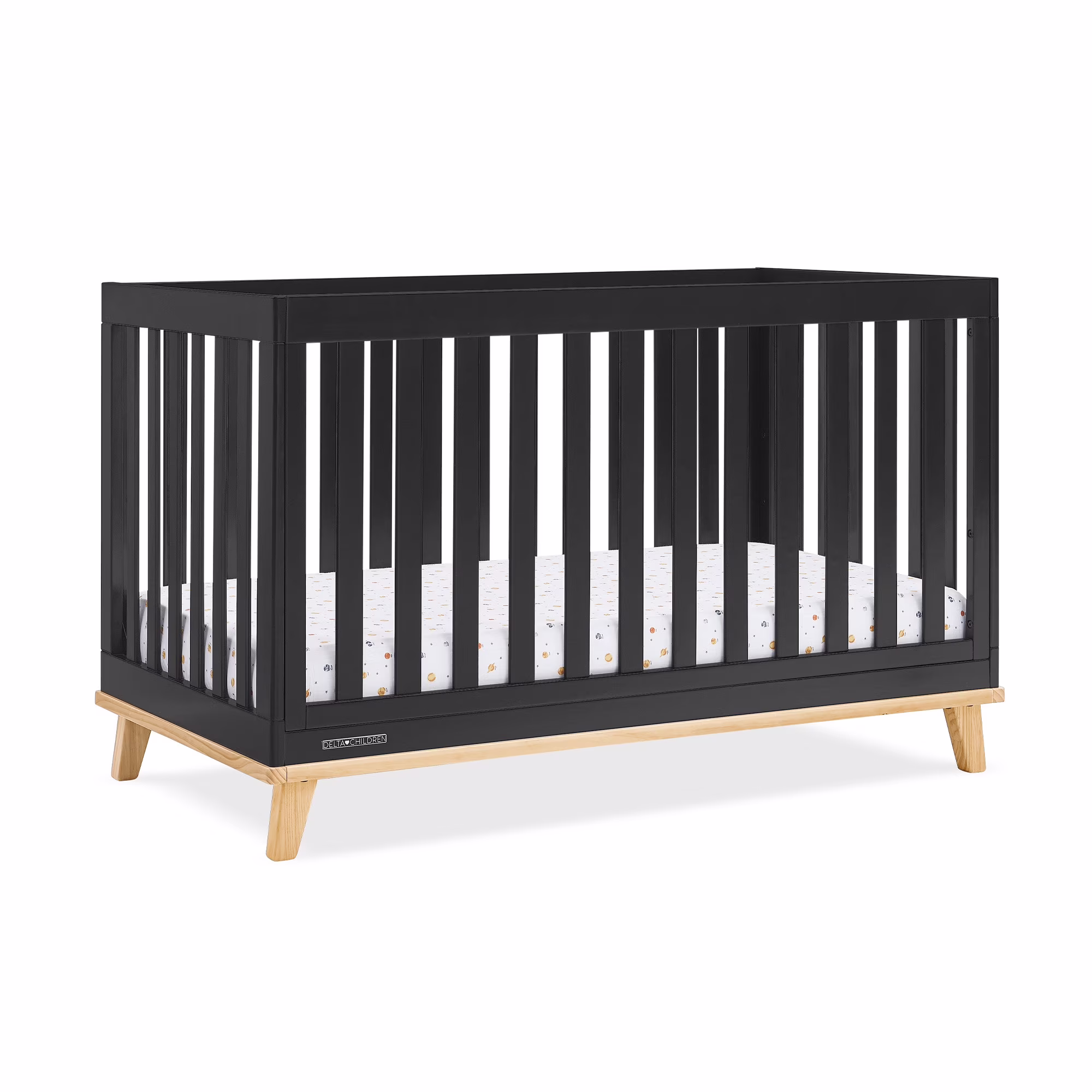 Frankie 4-in-1 Convertible Crib Greenguard Gold Certified, Black with Natural(Black with Natural)