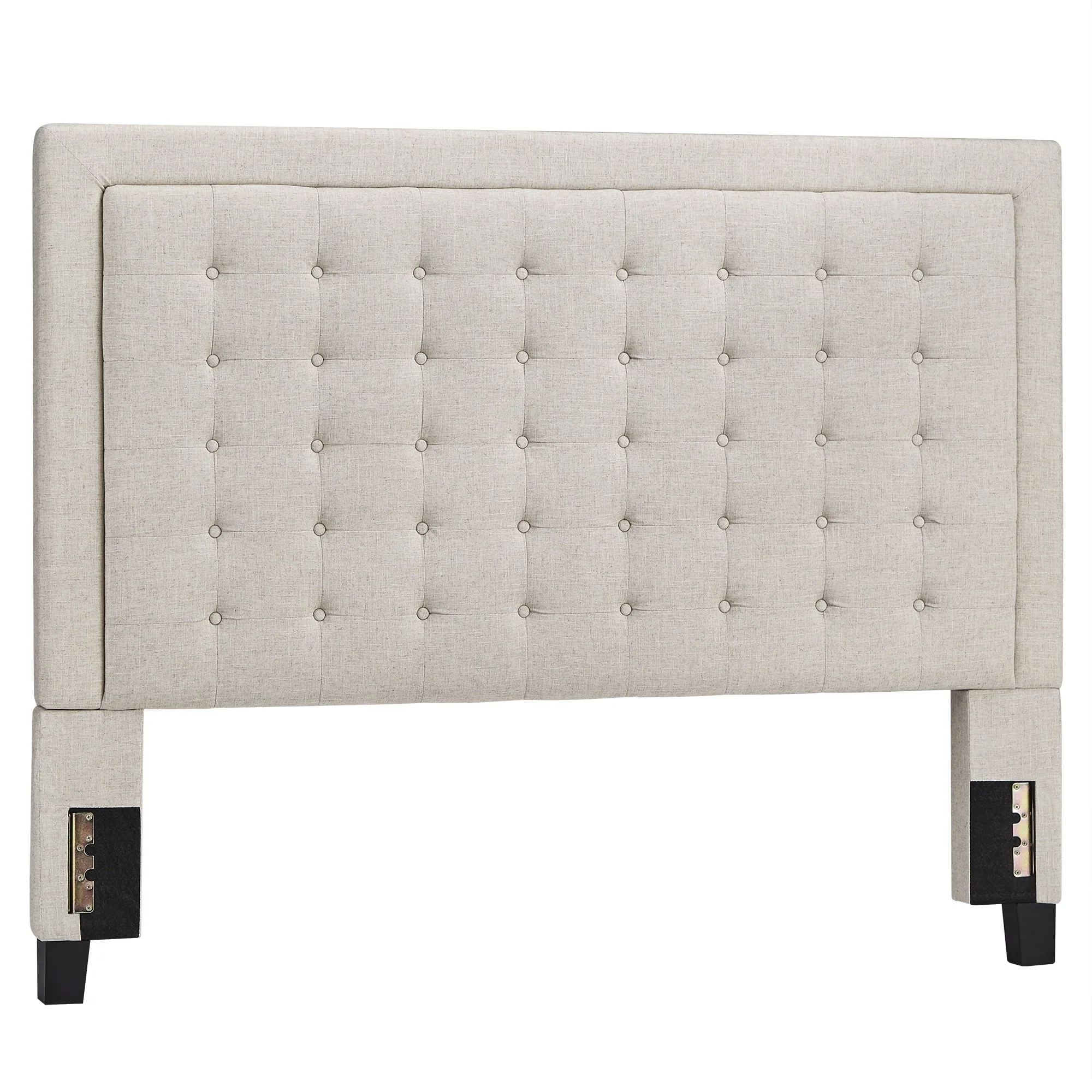 Aurelia Square Button Tufted Upholstered Queen Headboard, Beige