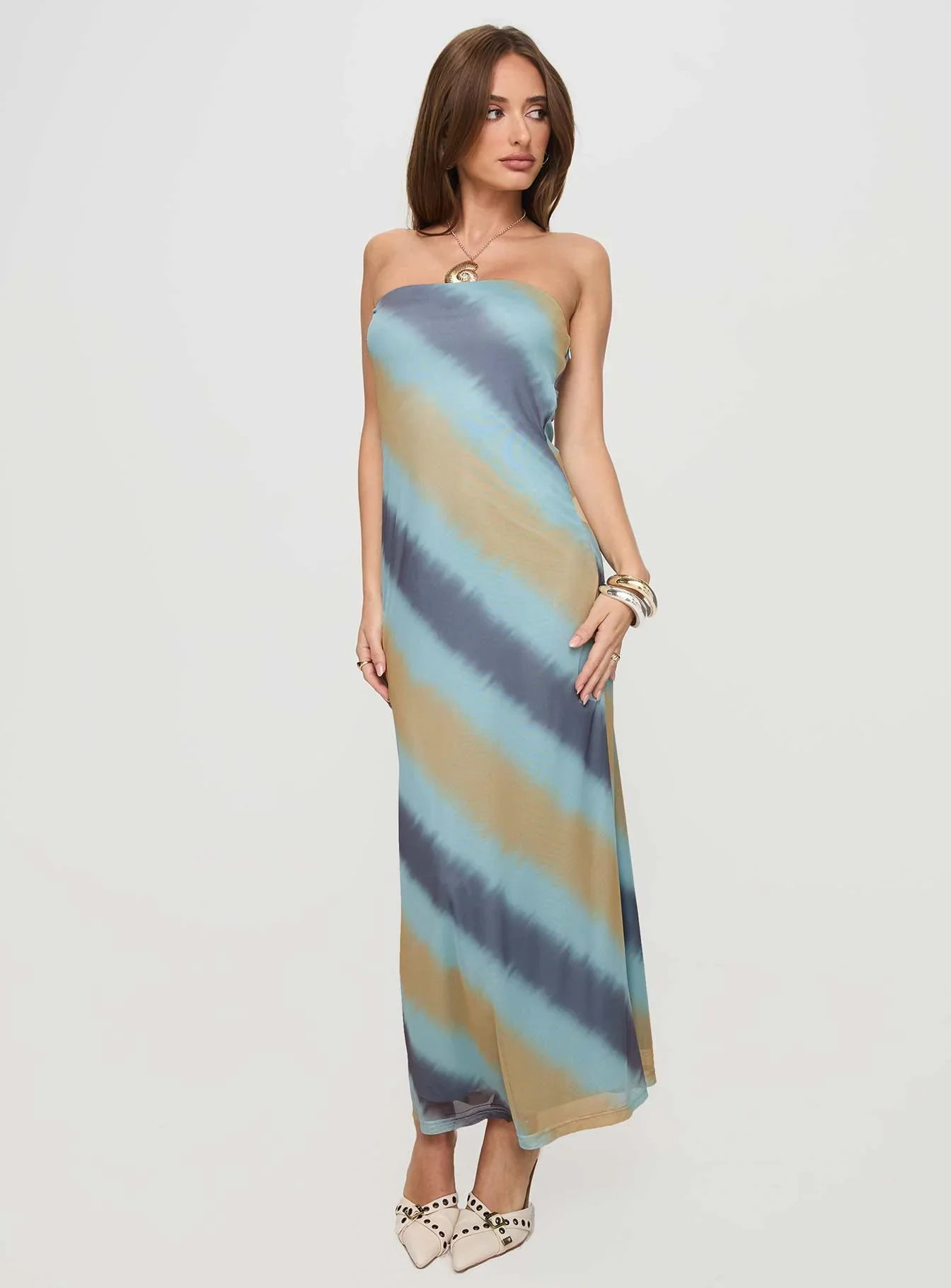 Celik Strapless Maxi Dress Blue Brown