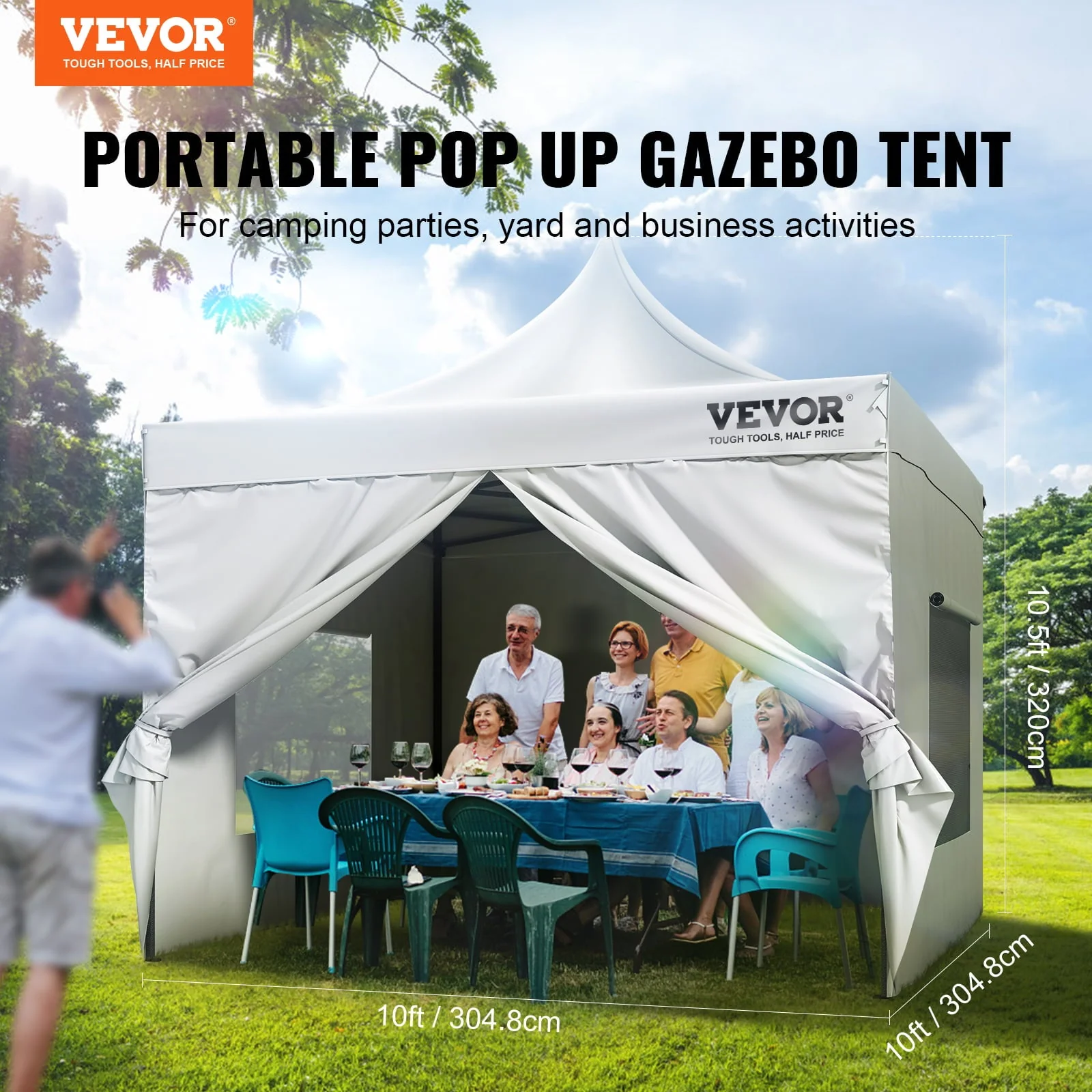 BENTISM 10x10 FT Pop up Canopy Tent with Removable Sidewalls, Outdoor Instant Canopies Portable Gazebo Wheeled Bag, UV Resistant Waterproof, Enclosed Canopy Tent Image 8