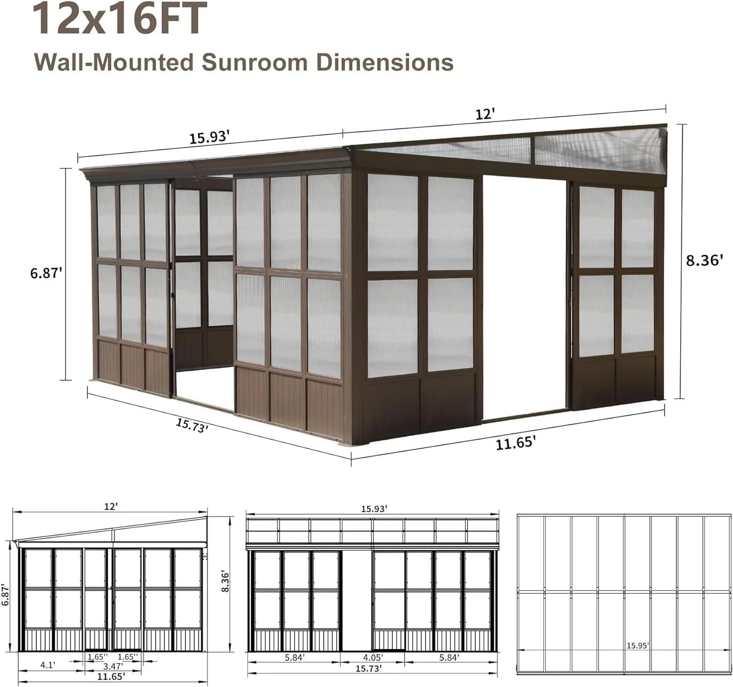 Domi Outdoor Living 10' x 12' Hardtop Lean-to Gazebo, Wall-Mounted with Galvanized Steel Roof Wall Pergola with Aluminum Frame, Curtains and Netting, for Patio, Deck, Garden, Backyard