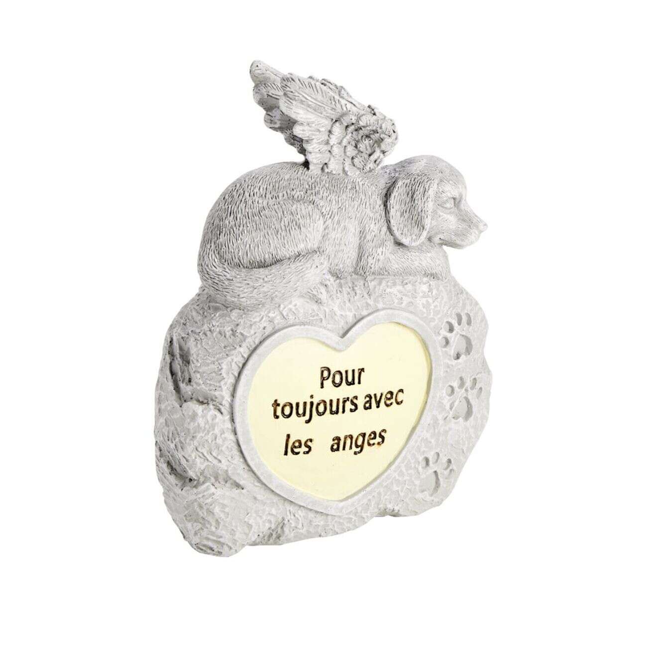 Plaque funéraire LED avec chien polyrésine gris 13x5xH18cm
