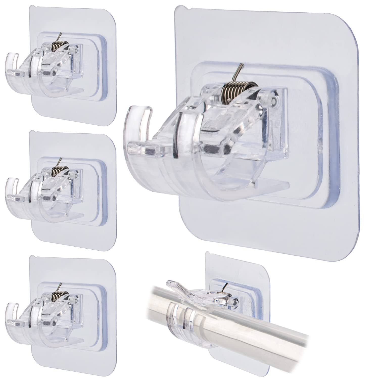 No Drill Curtain Rod Brackets 4 Pcs Curtain Rod Holder Self-Adhesive Curtain Rod Mount Adjustable Curtain Rod Hooks Nail Free Curtain Hangers for