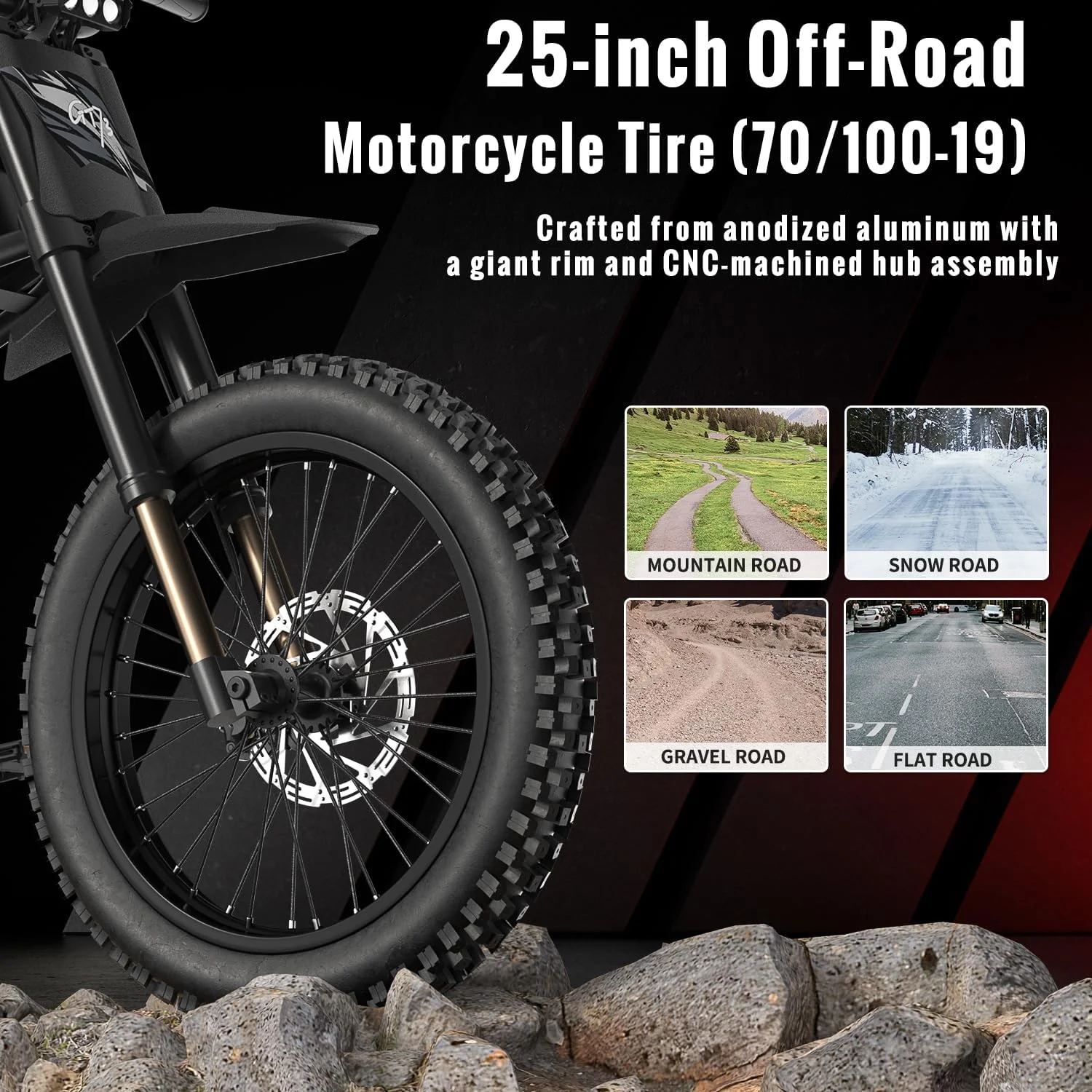 2400W 48V Electric Dirt Bike for Adults GT73,brushless Hub Motor,18.2AH*2 Electric BIKE with 25" tires digital screen Carbon Steel,BLACK - Image 6