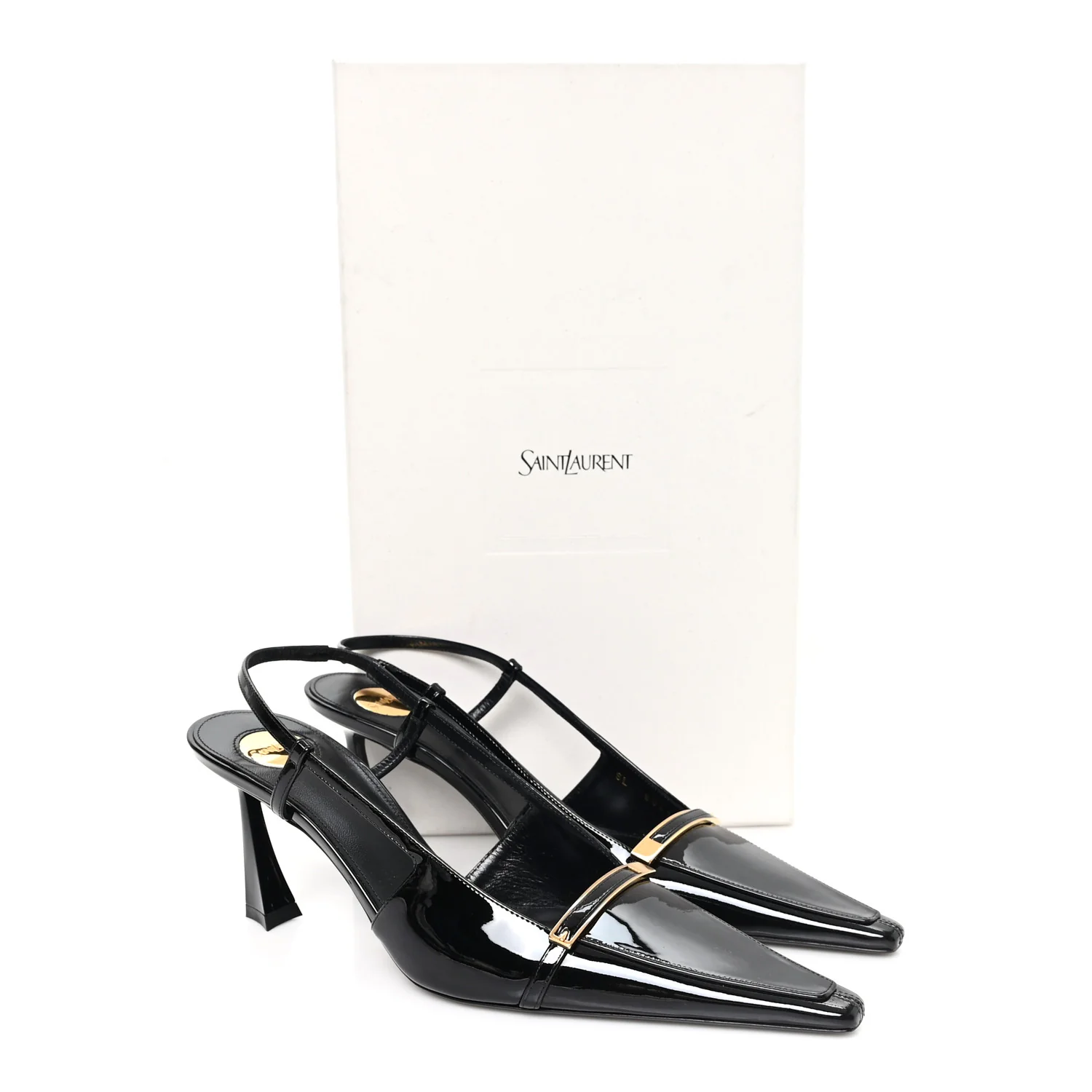 Patent Calfskin Jacqueline 75 Slingback Pumps 38 Black