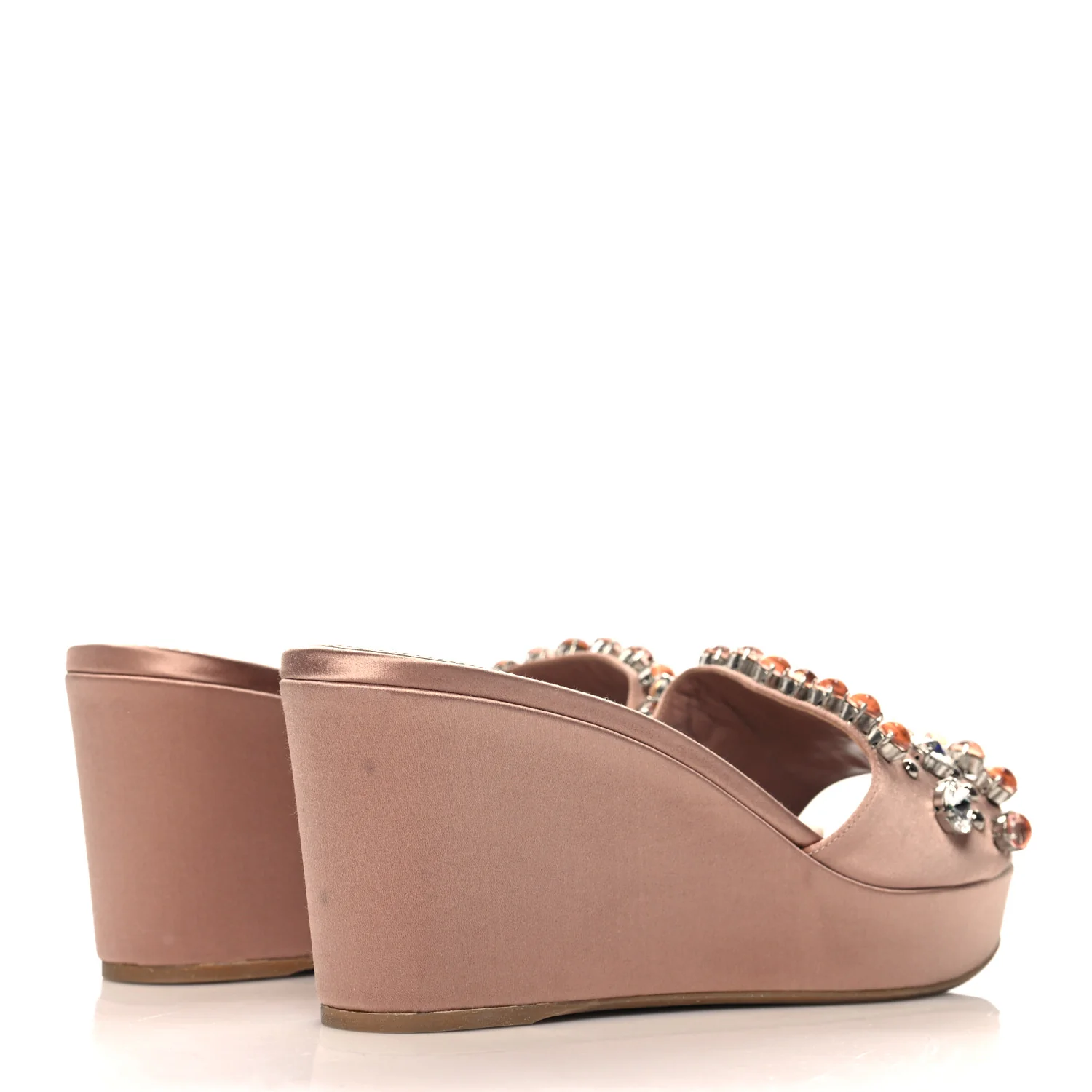 Satin Crystal Wedge Sandals 40 Cammeo