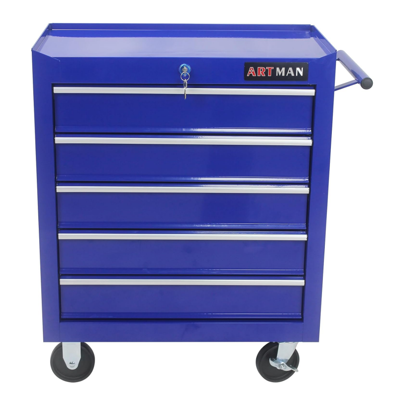 Chariot à outils roulant à 5 tiroirs, coffre à outils sur roulettes, organisateur de rangement verrouillable pour outils de réparation à domicile, armoire à outils pour mécanicien, garage