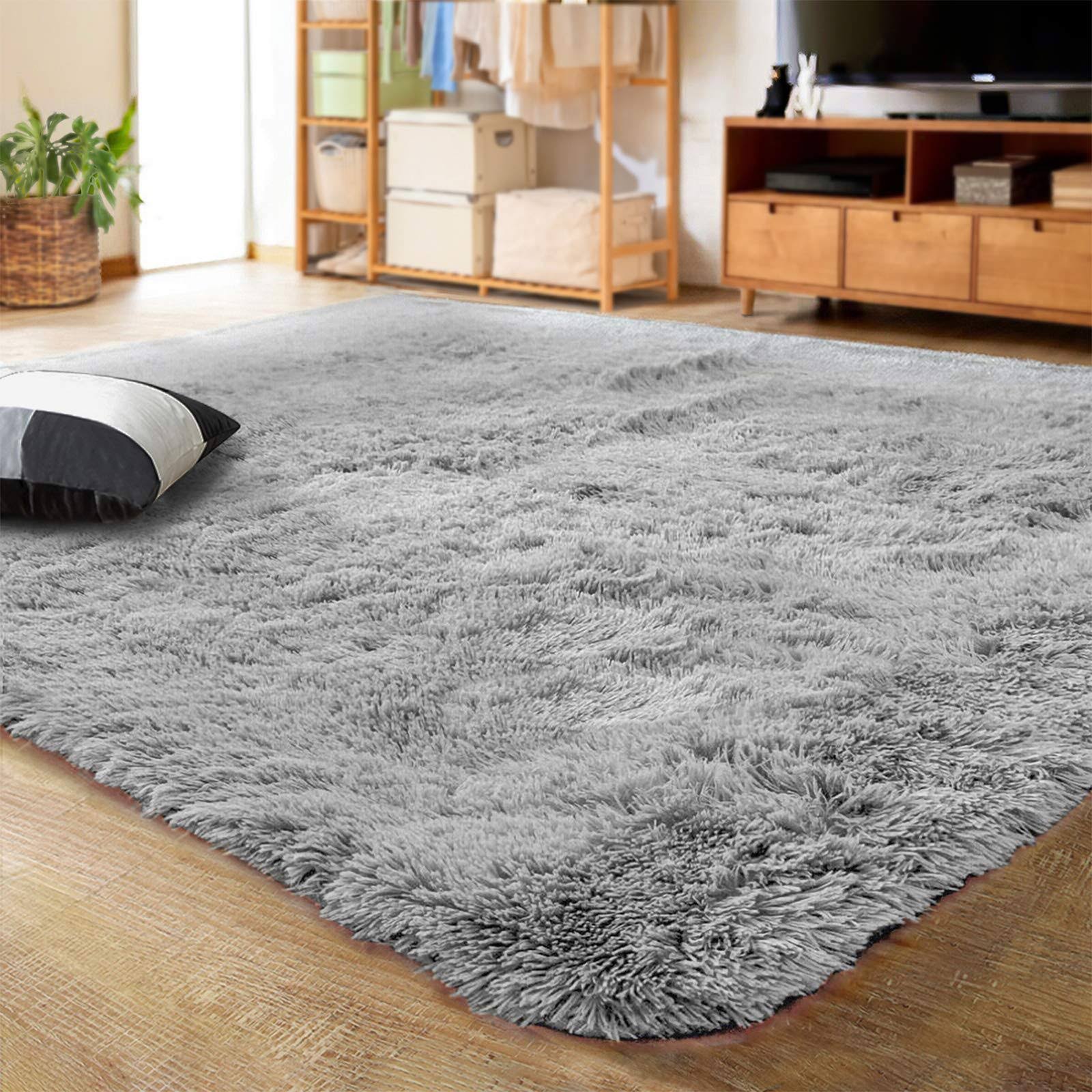 Lochas Ultra Soft Indoor Modern Area Rugs Fluffy Living Room Carpets for Children Bedroom Home Decor Nursery Rug 4x5.3 Feet Gray