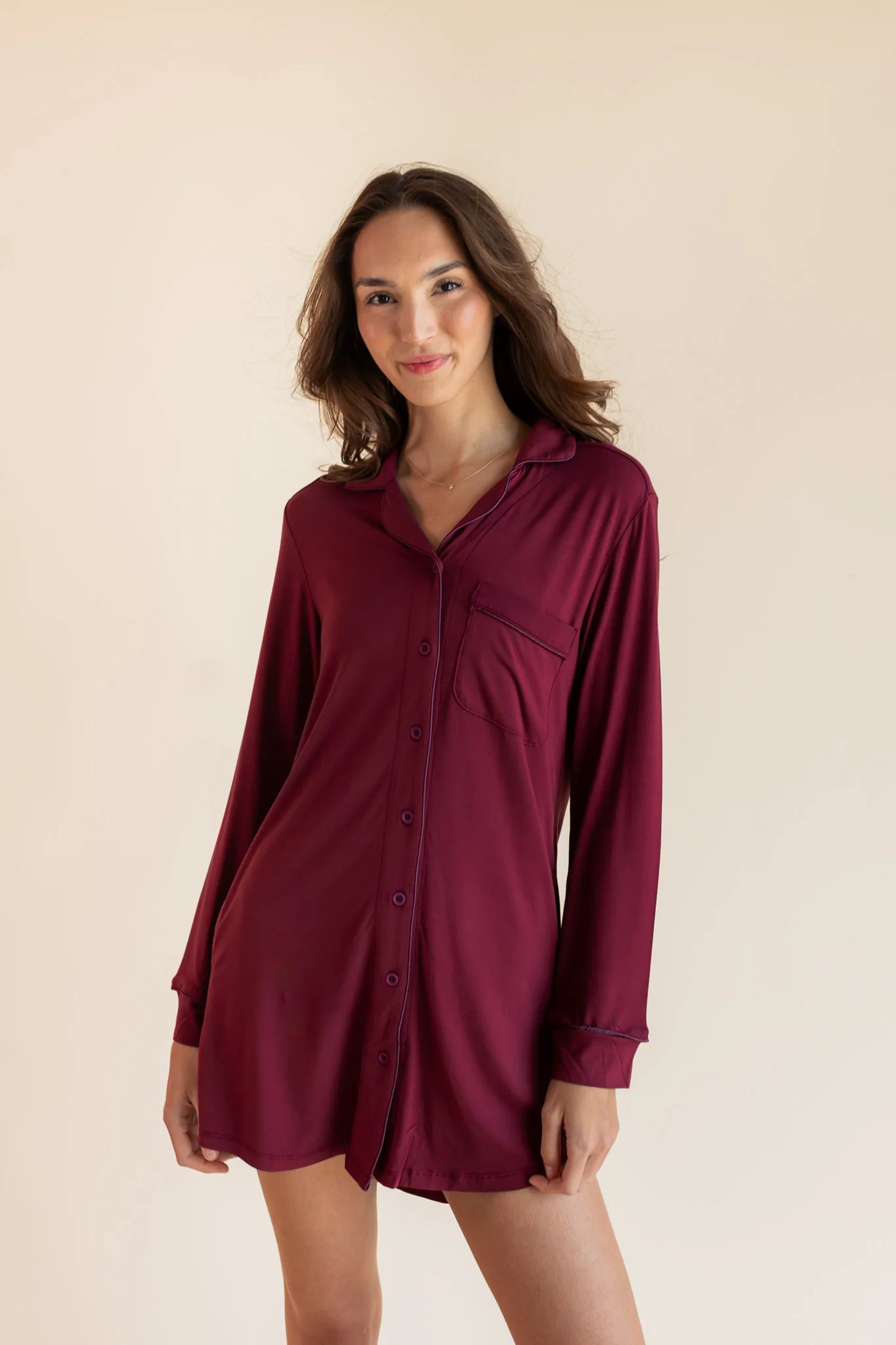 Long Sleeve Women’s Nightshirt in Burgundy