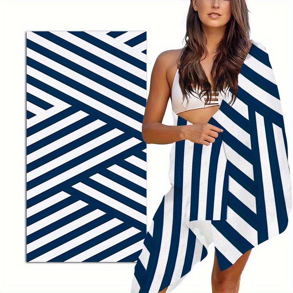 1-piece large geometric striped beach towel - quick-drying polyester microfiber, sand-proof and sun-proof, lightweight and easy to carry, suitable for surfing, swimming, yoga, beach and pool use, machine washable, surfing accessory - wanlinfang