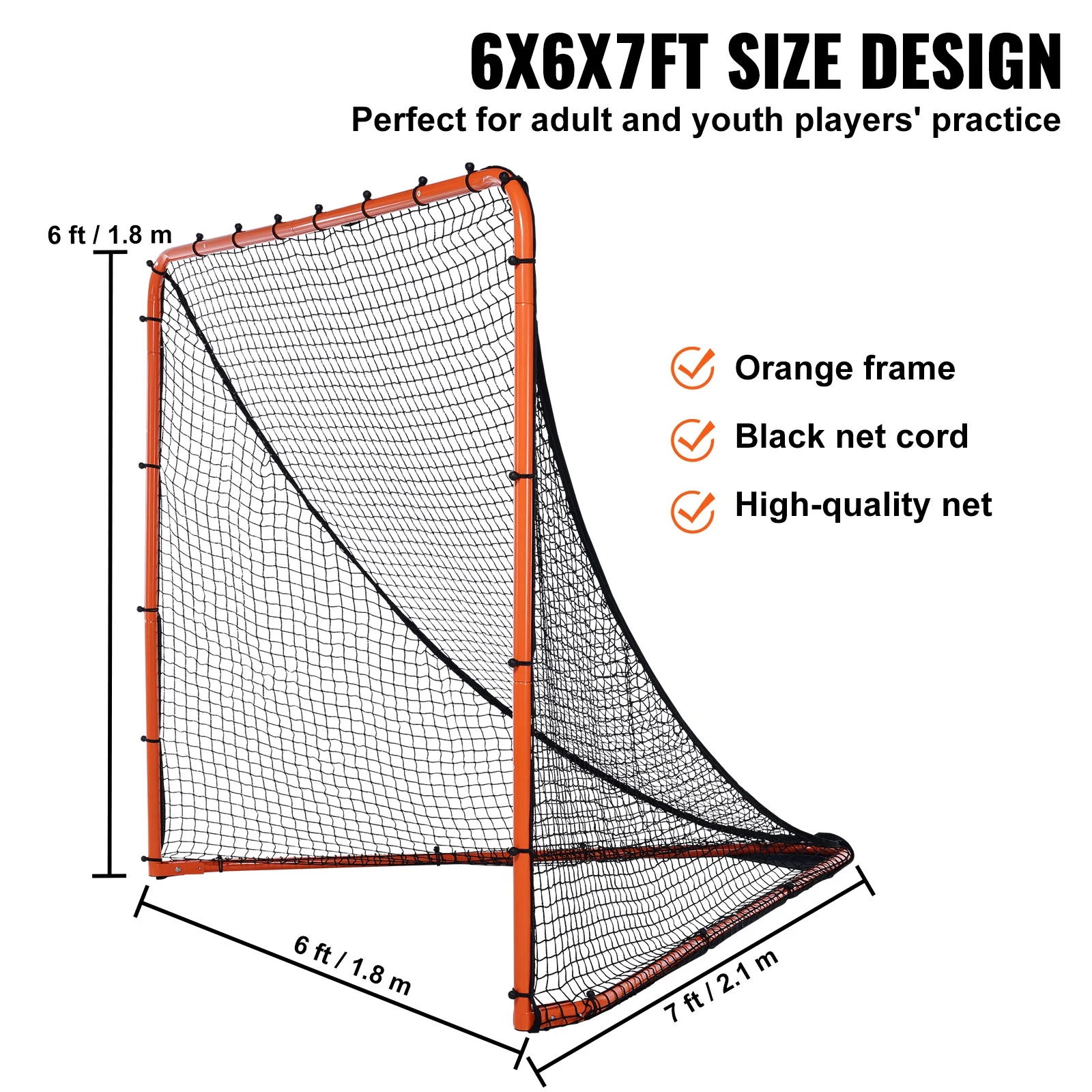 Lacrosse Goal, 6' x 6' Lacrosse Net, Folding Portable Backyard Lacrosse Training Equipment, Steel Frame Training Net, Quick Easy Setup Lacrosse Goal, Perfect for Youth Adult Training, Orange - Image 5