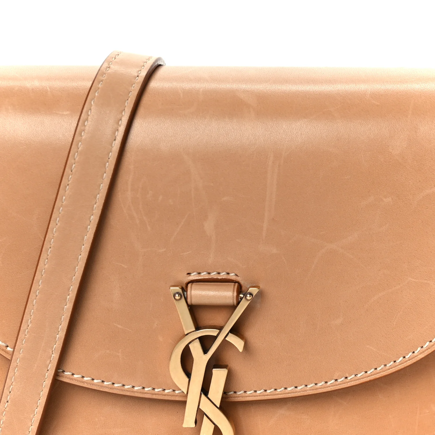 Smooth Vintage Calfskin Small Kaia Satchel Brown Gold