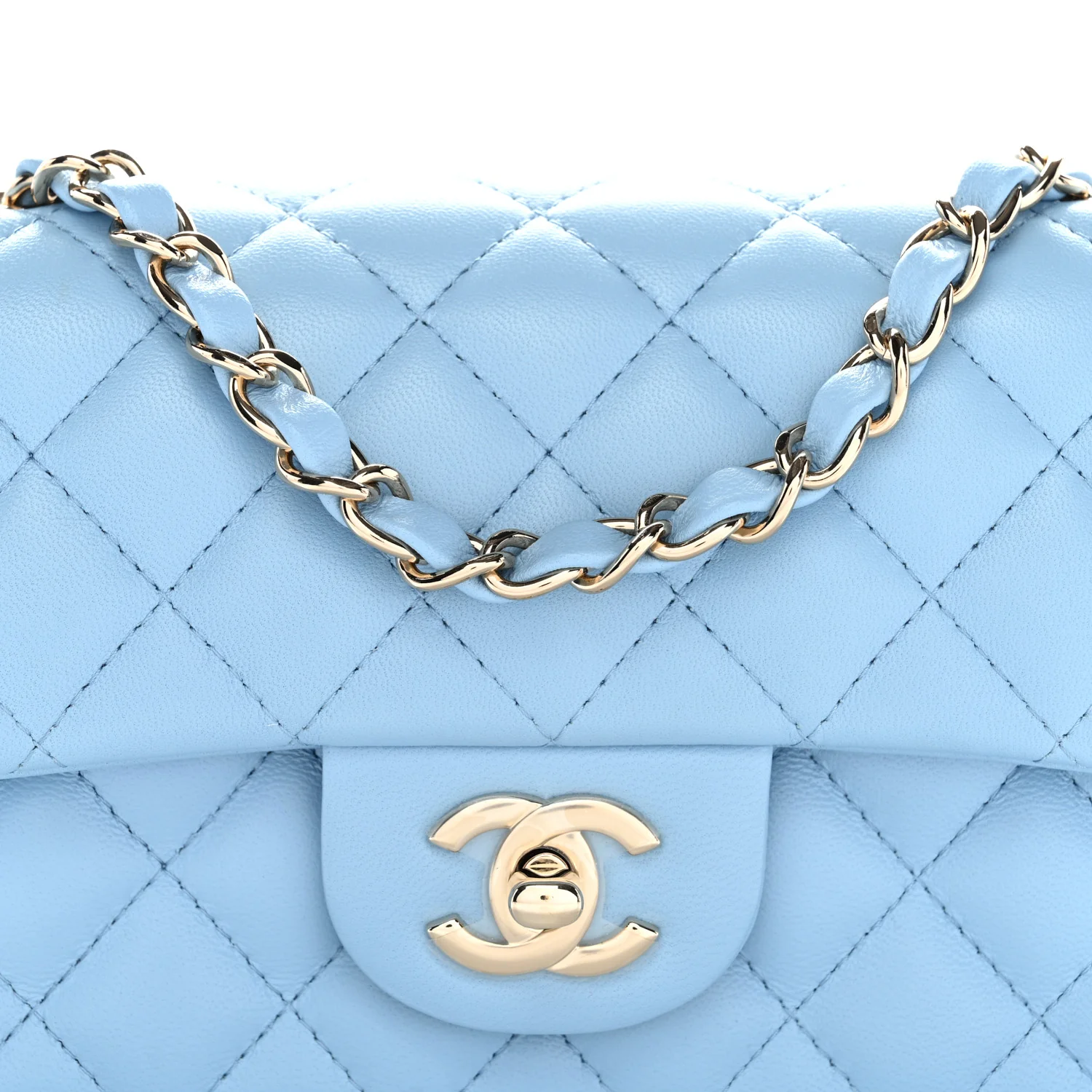 Lambskin Quilted Mini Rectangular Flap Light Blue