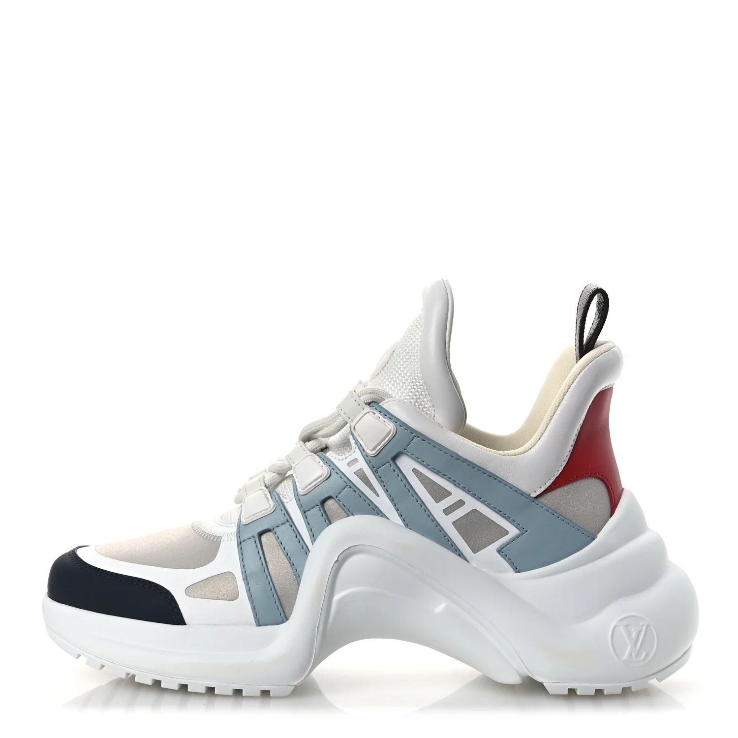 Calfskin Technical Nylon LV Archlight Sneakers 38 White Blue Gris