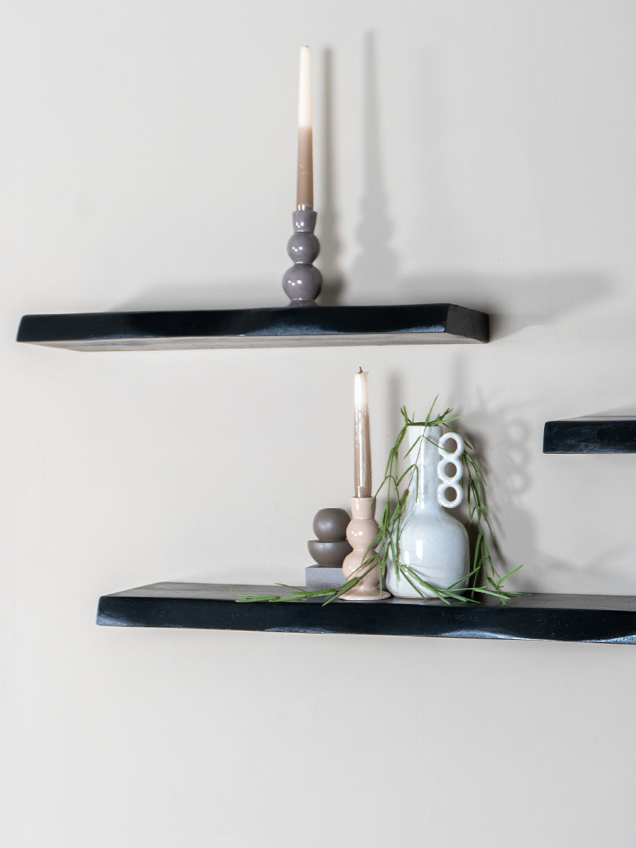 Home67 - Wandplank Pure Zwart Mangohout - Set van 3 Groot
