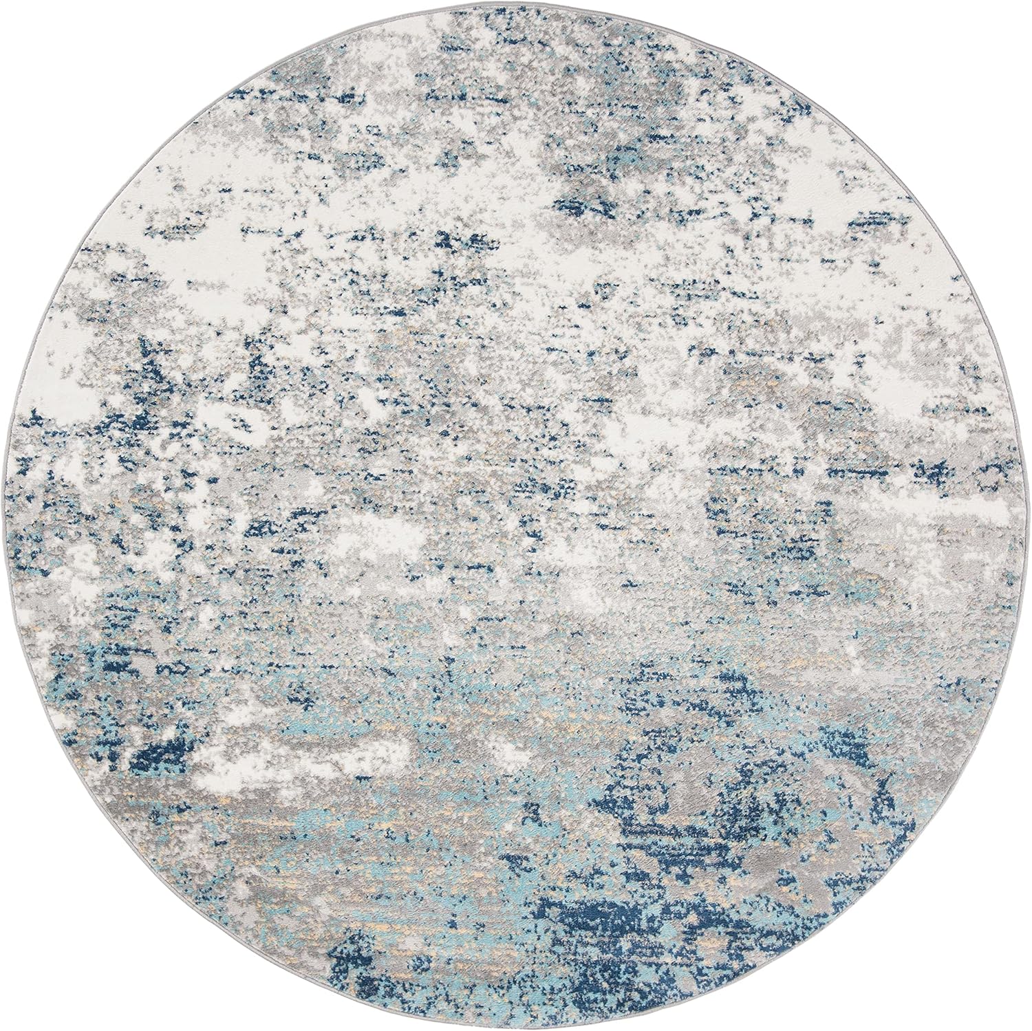SAFAVIEH Brentwood Collection Area Rug - 10' Round, Light Grey & Blue, Modern Abstract Design, Non-Shedding & Easy Care, Ideal for High Traffic Areas in Living Room, Bedroom (BNT822F)