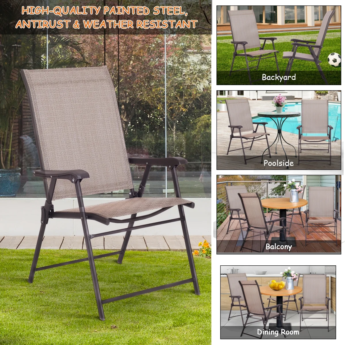 Topbuy Plastic Folding Chair (2 Pack), Brown