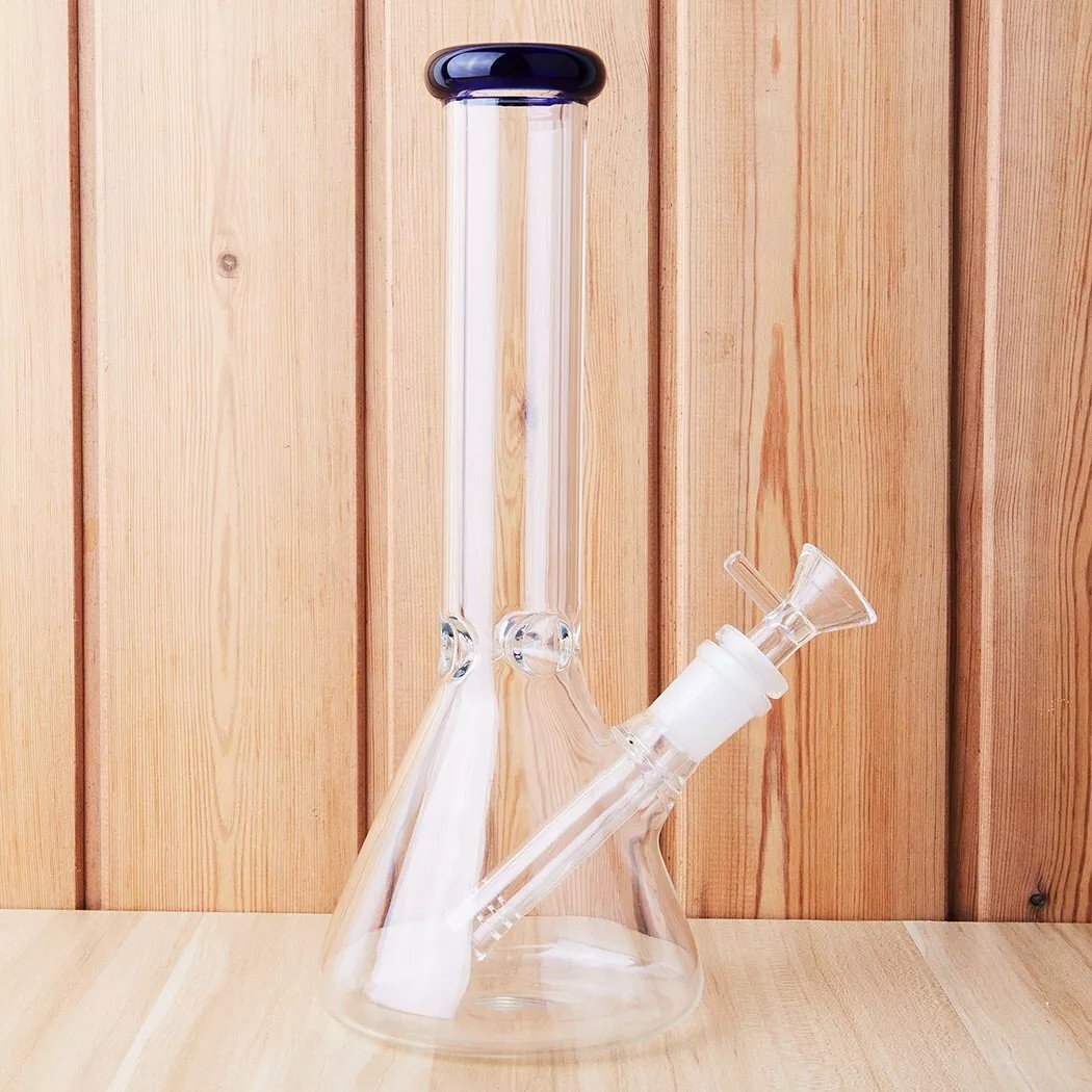 10-inch blue beaker glass bong with ice pinch and a 14mm bowl